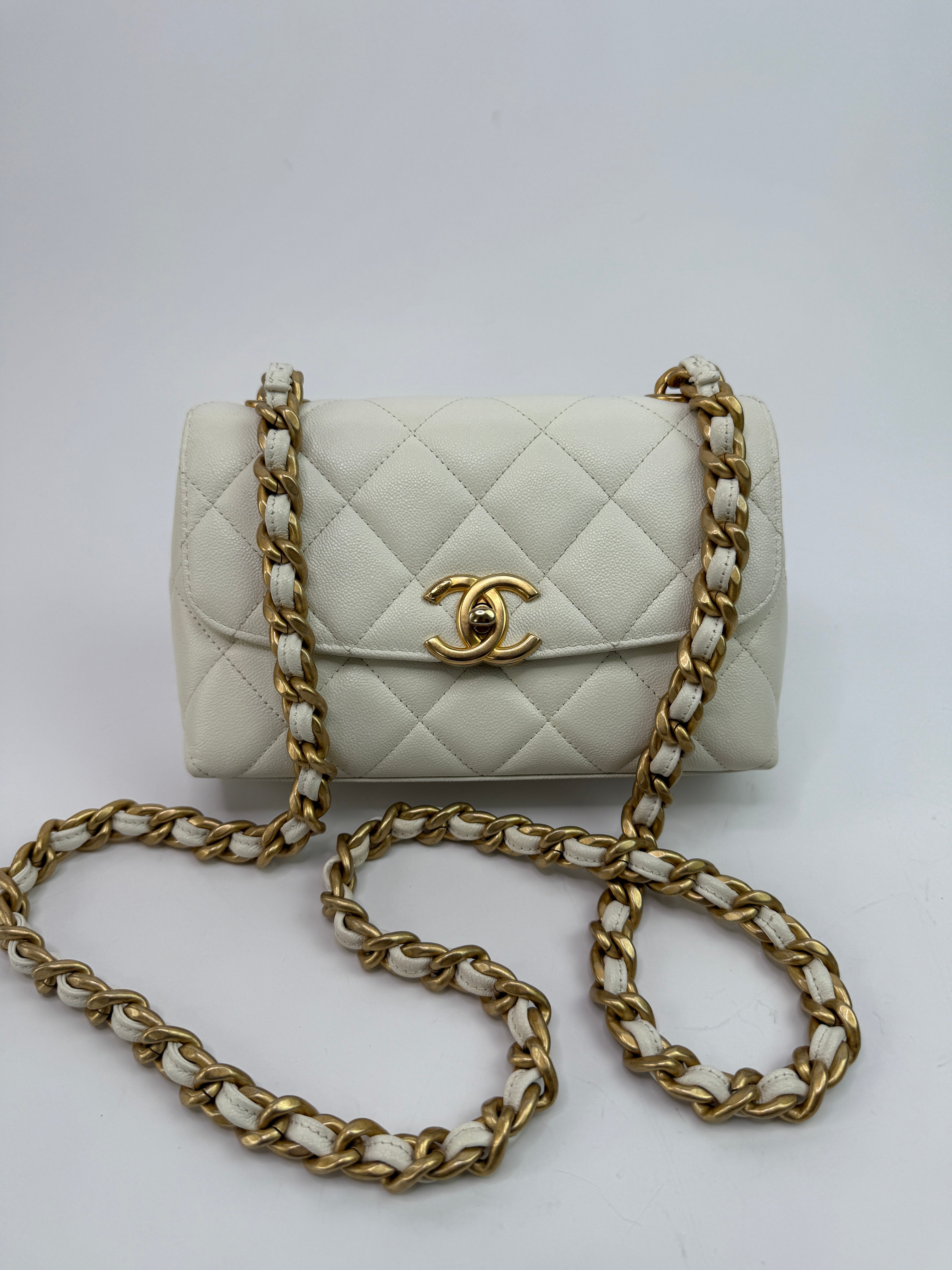 Chanel Seasonal Flap In White Caviar Leather GHW