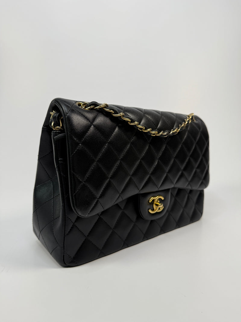 Chanel Jumbo Black Lambskin Leather With GHW