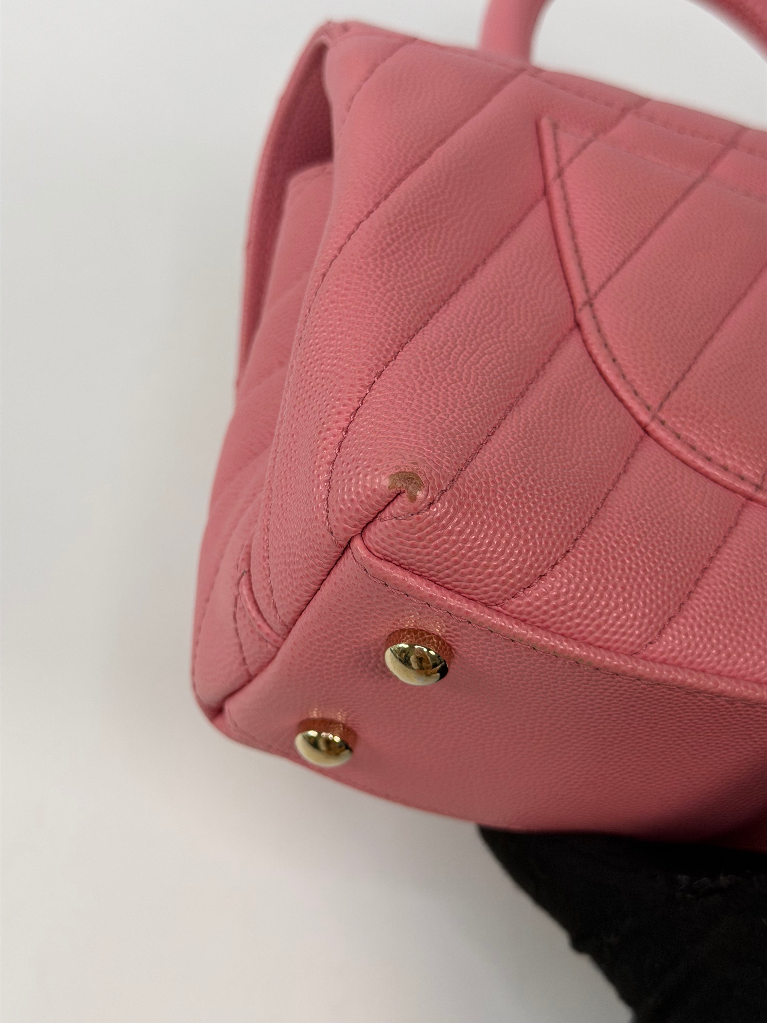 Chanel Small Chevron Coco Top Handle In Pink Caviar With Gold Hardware. 100% authentic and preloved in very good condition.