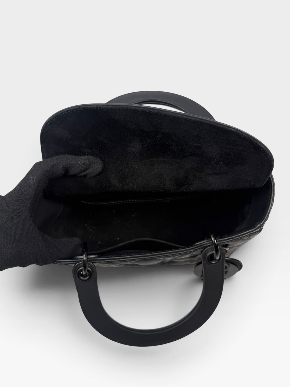 Christian Dior Medium Lady Dior In Matte Black With Black Hardware