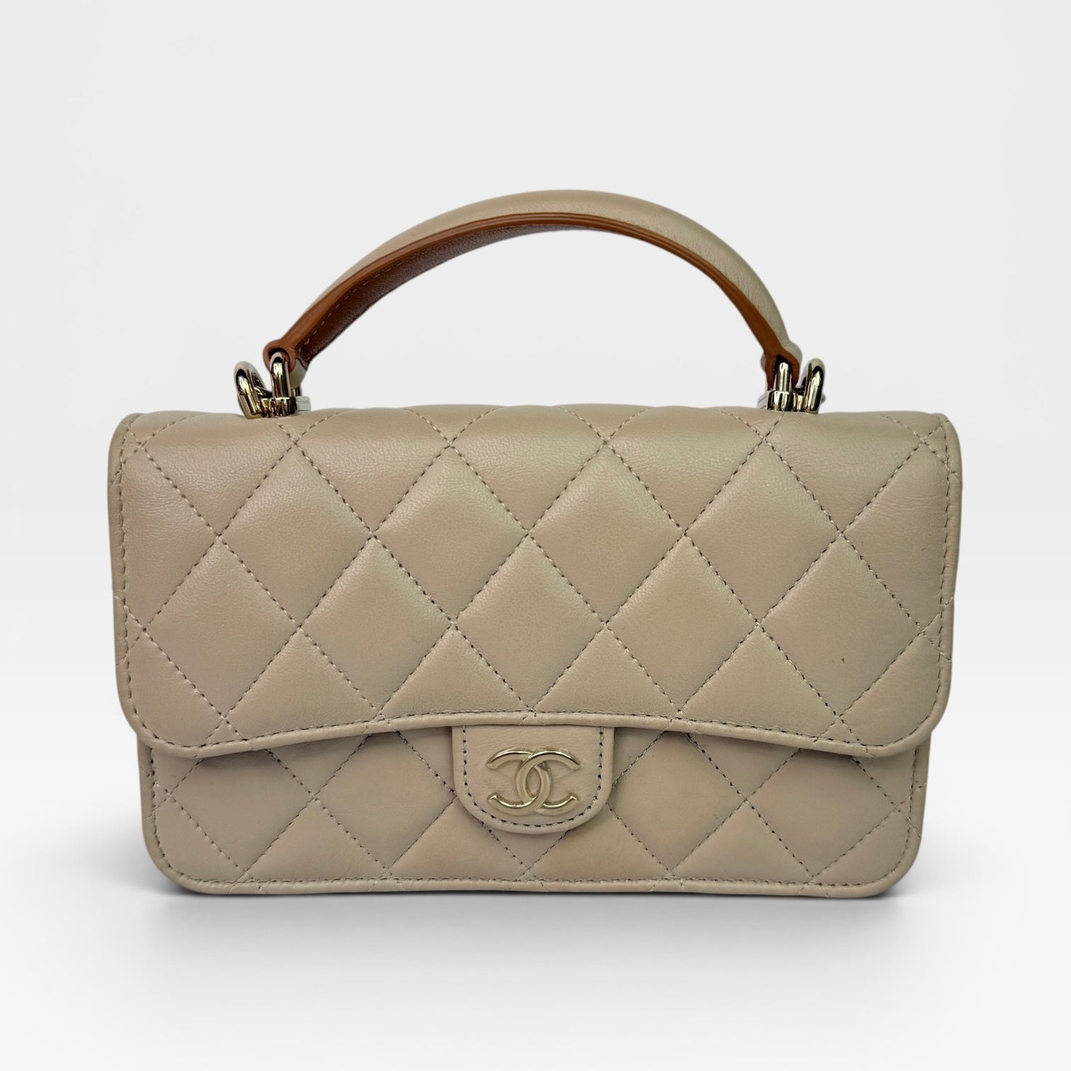Chanel Top Handle Mini WOC Ecru/Beige Lambskin Gold Hardware 23P