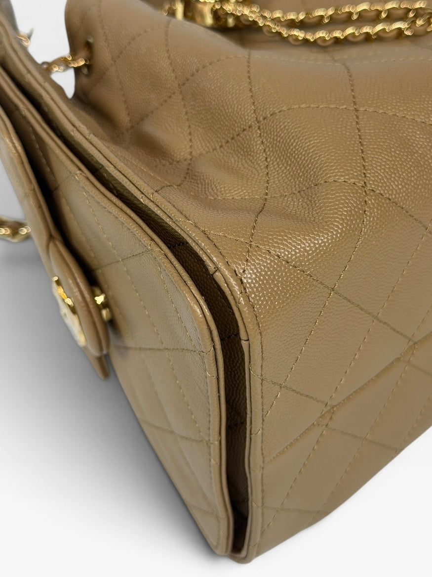 Chanel 25 Small In Brown Caviar Leather With Gold Hardware. 100% authentic and preloved in new and unused condition