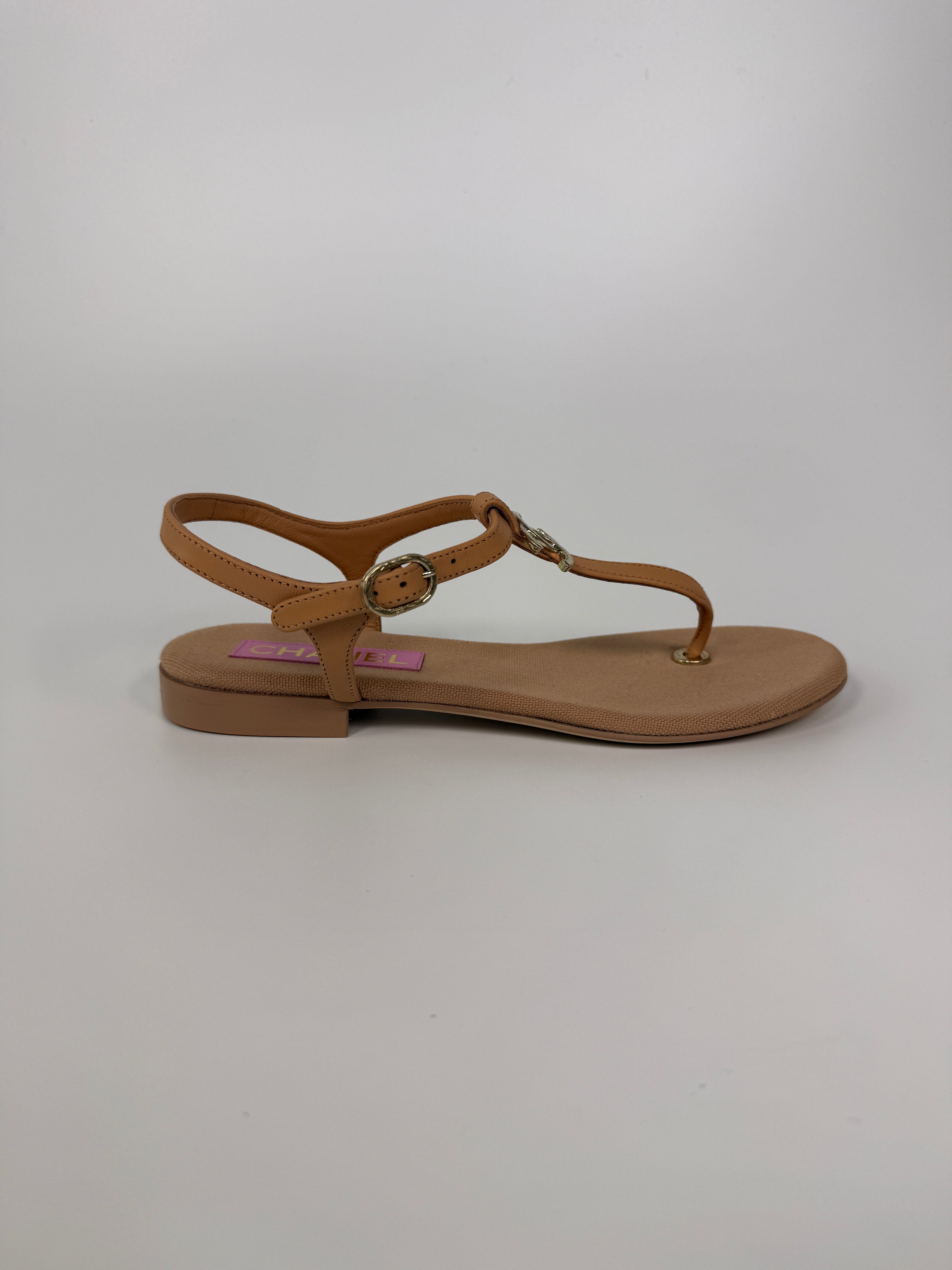 Chanel CC Thong Sandals In Beige  (Size 38/UK5)