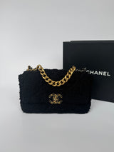 Chanel 19 Small In Black Bouclé Tweed