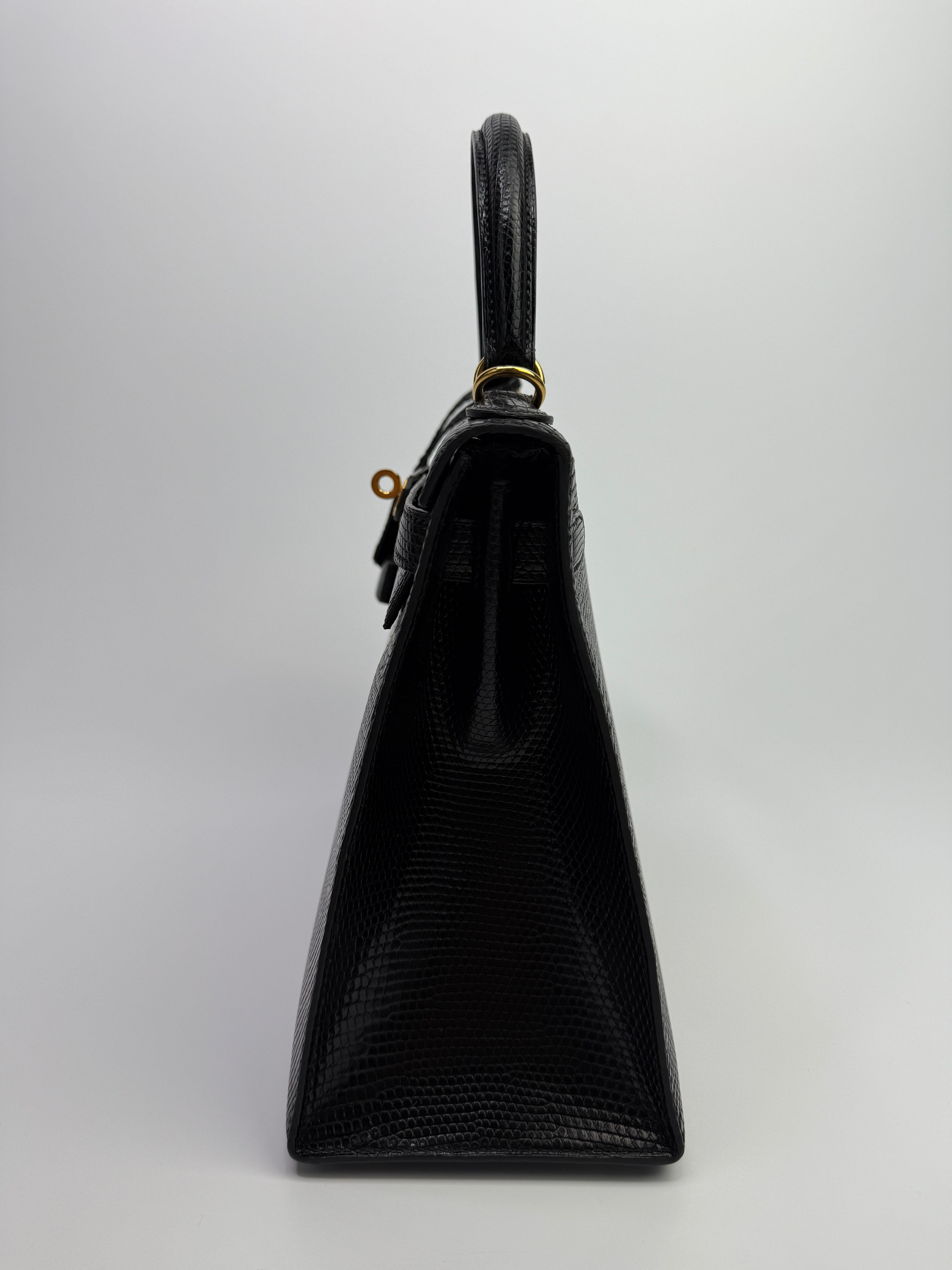 Hermès Vintage Kelly 28 In Black Lizard Leather With GHW