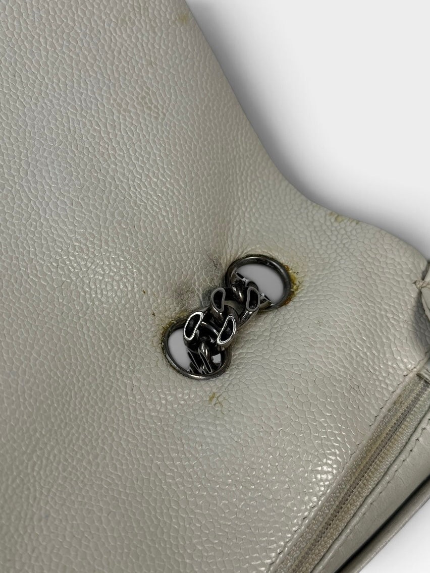 Chanel Reissue Single Flap In Ecru Caviar Leather With Silver Hardware