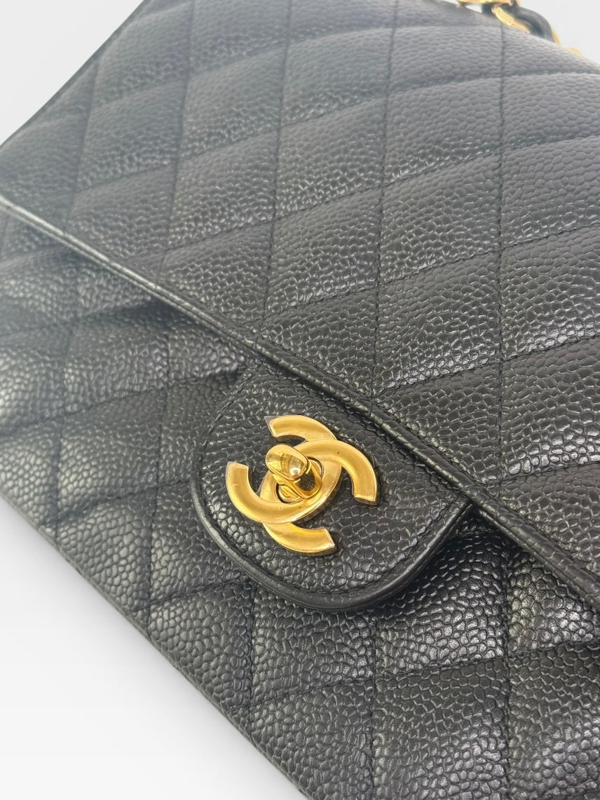 Chanel Medium Classic Double Flap Black Caviar Leather With Gold Hardware