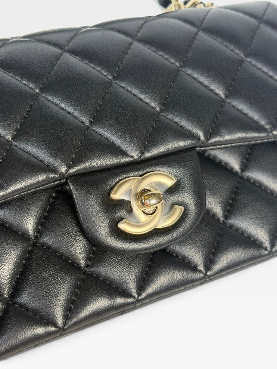 *Luxe Top Pick* Chanel Mini Rectangle Top Handle In Black Lambskin With Gold Hardware, authentic and pre loved in excellent condition, 100% guarantee