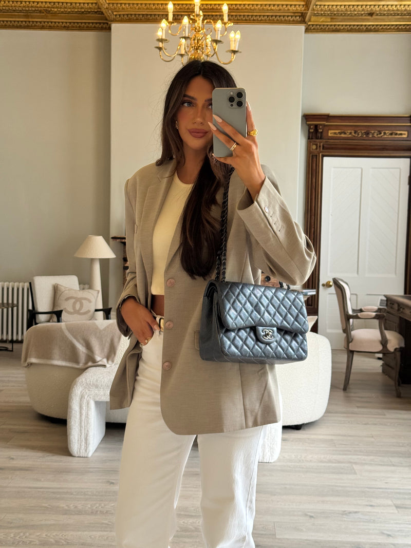 Chanel Jumbo Gunmetal Metallic Calfskin Leather With RHW