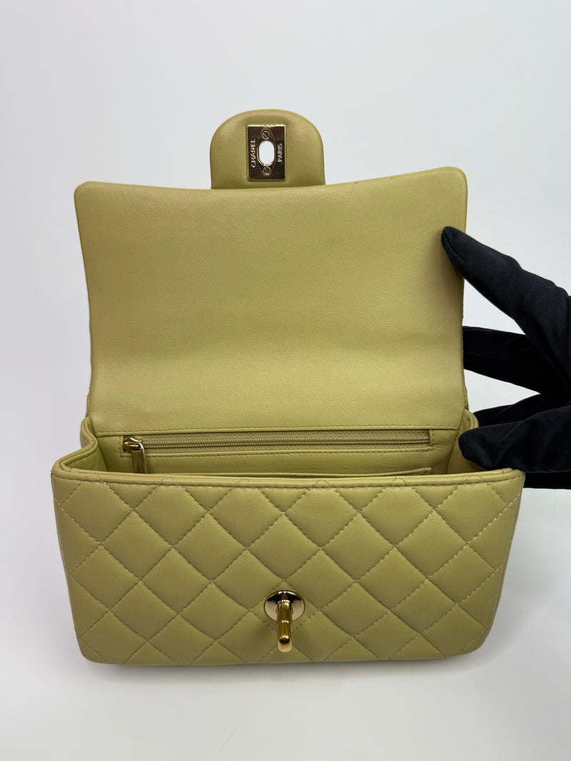 Chanel Mini Rectangle Flap Bag In Pistachio Green Lambskin With GHW