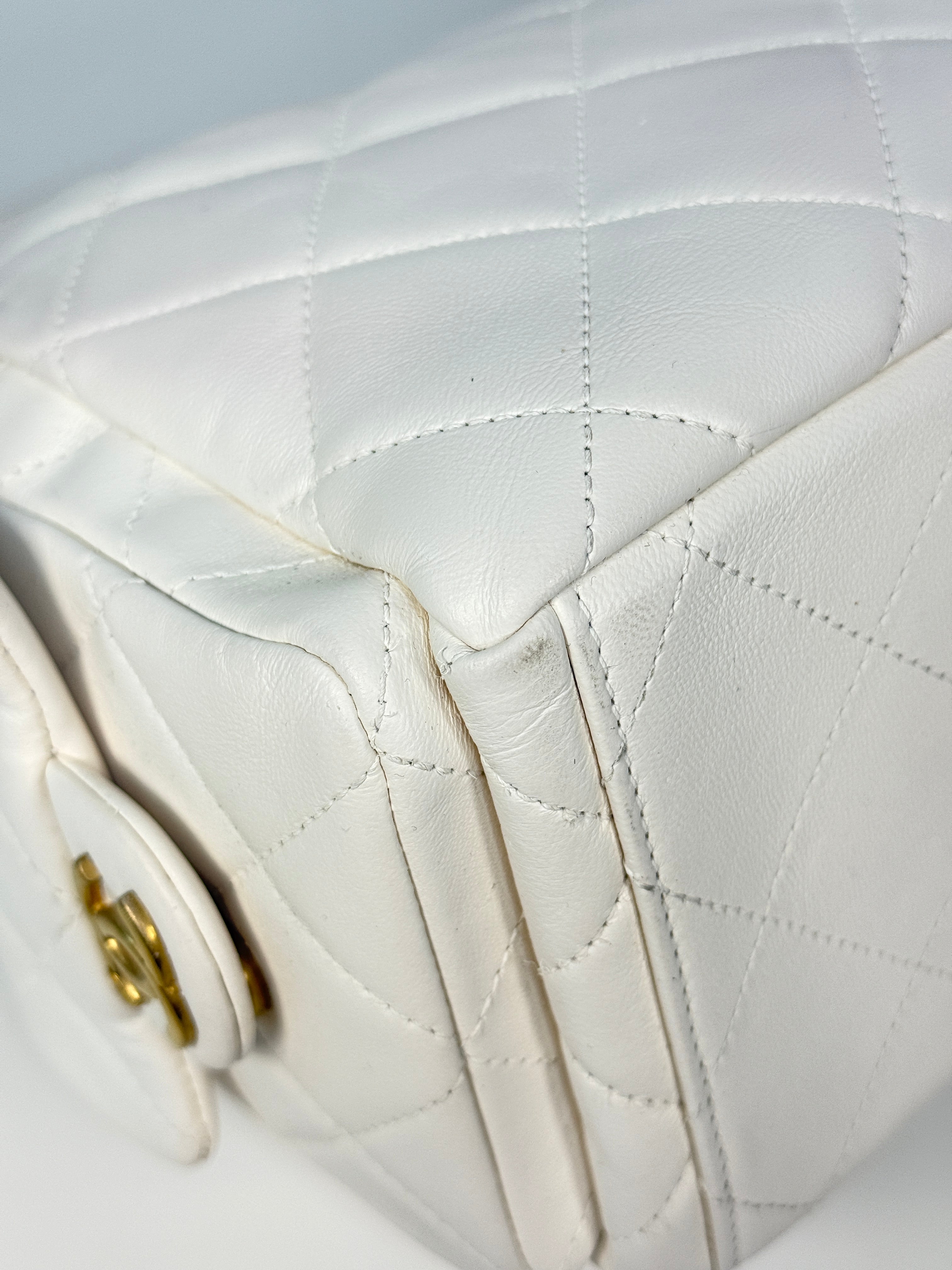Chanel Quilted Pockets Bag In White Lambskin Leather With Gold Hardware