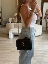 Saint Laurent Black Croc Embossed Sunset Bag