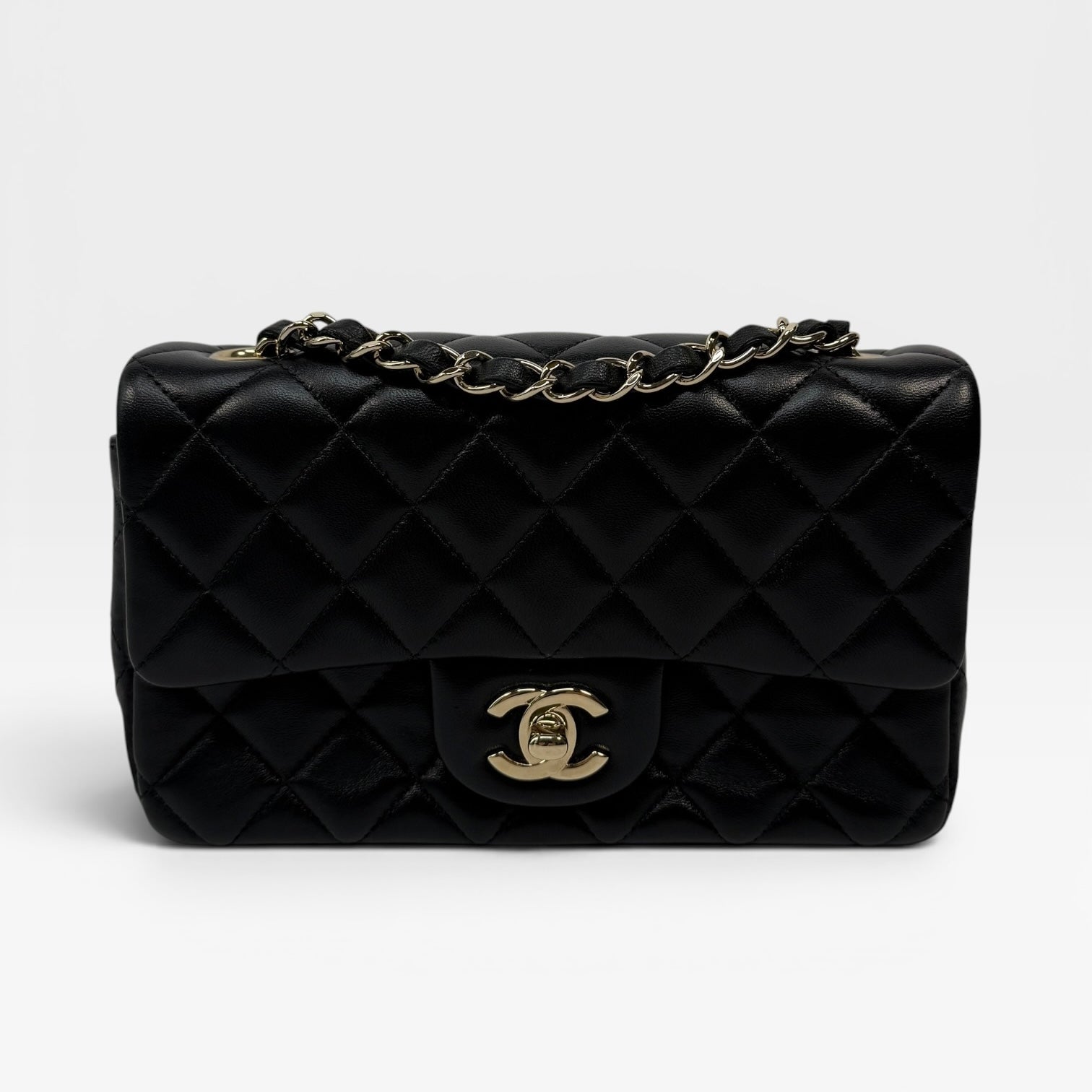 Chanel Mini Rectangle In Black Lambskin Leather With PGHW