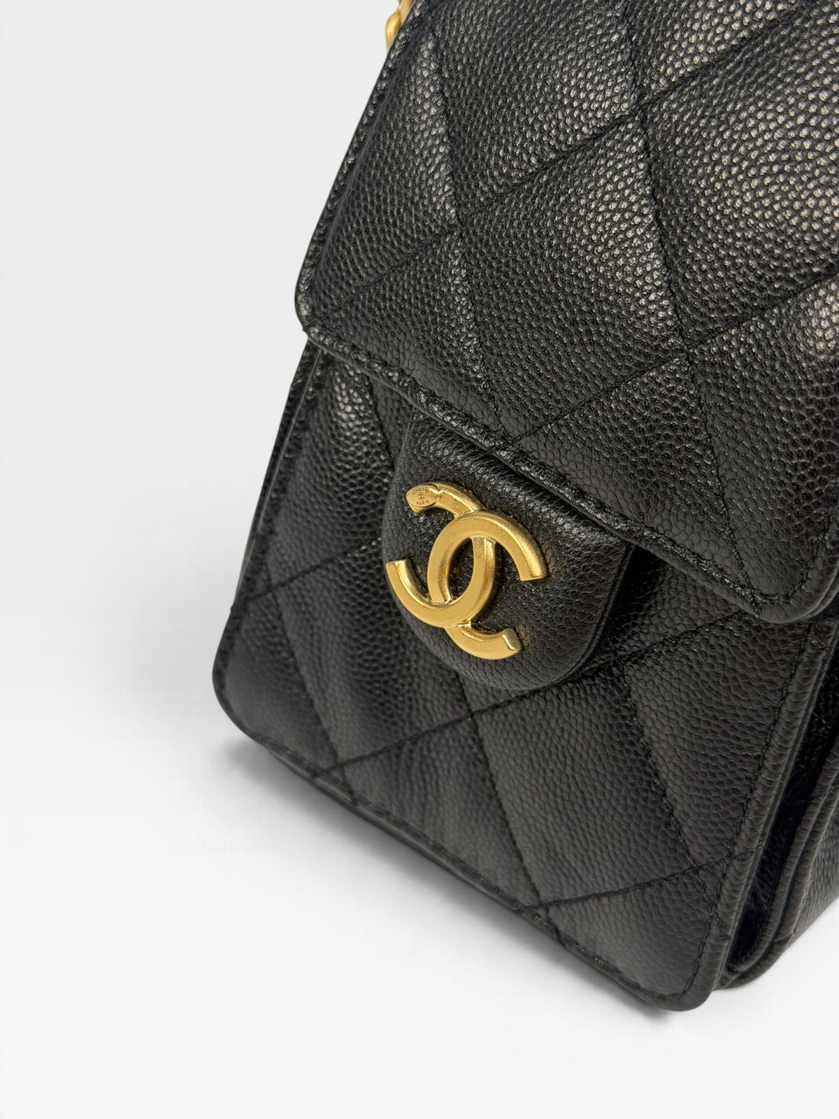 *Luxe Top Pick* Chanel 25 Micro In Black Caviar Leather With Aged Gold Hardware. 100% authentic and pre loved in excellent condition.