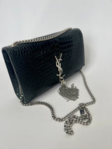 Saint Laurent Black Croc Embossed Kate Tassel Bag