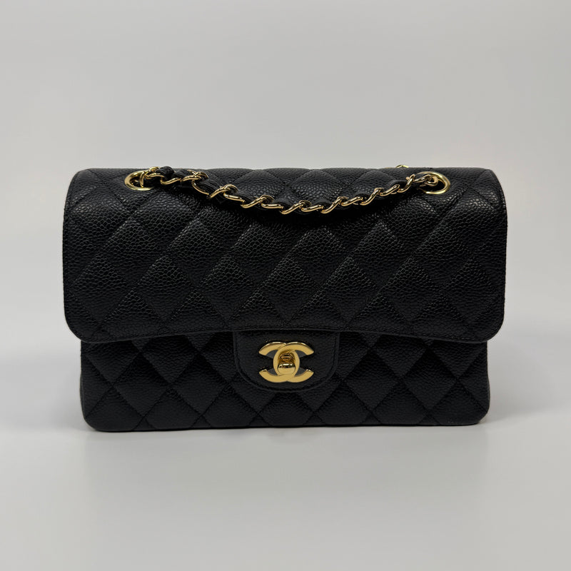 Chanel Small Classic Double Flap In Black Caviar Leather With GHW
