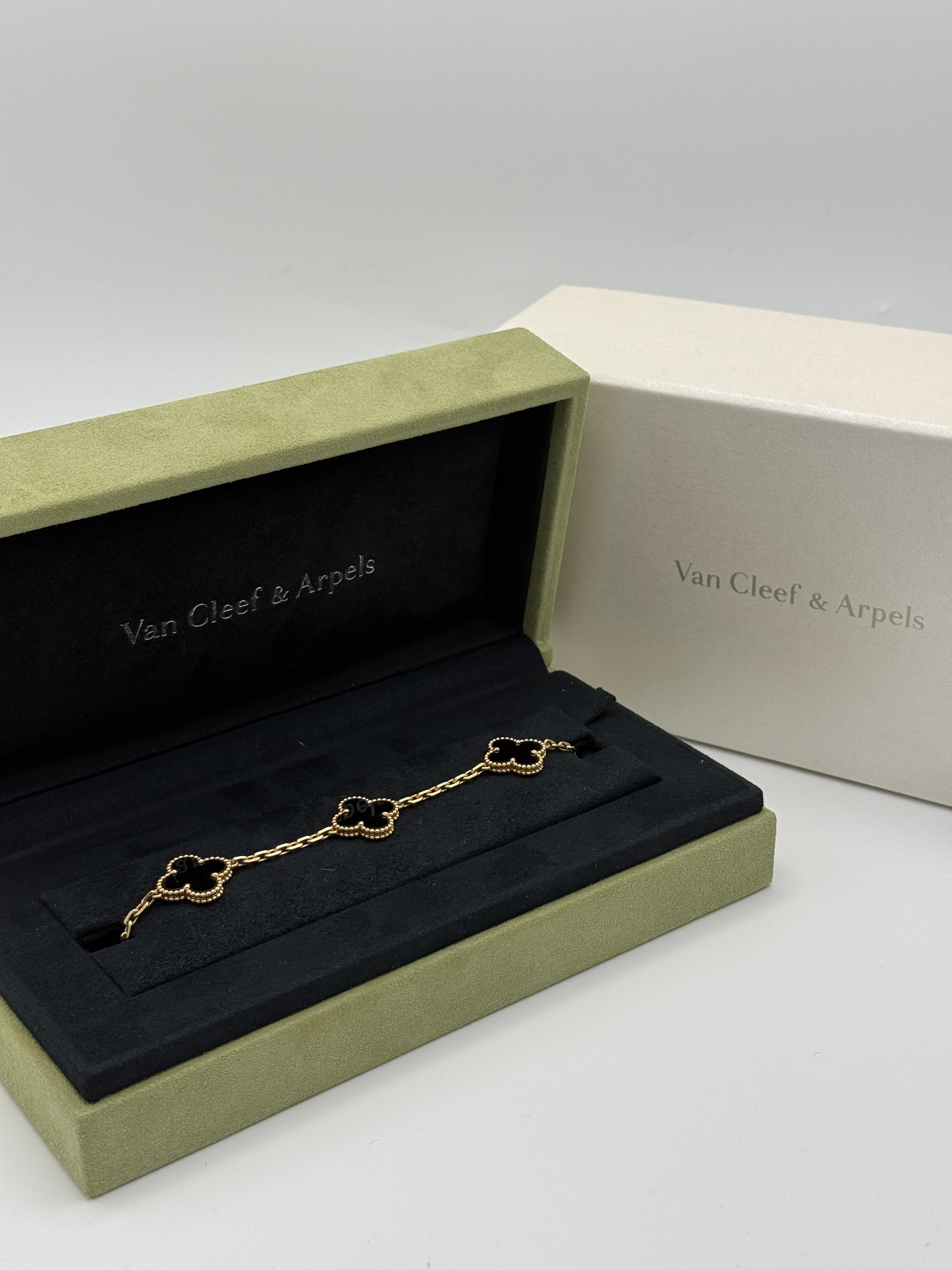 Van Cleef & Arpels Vintage Alhambra Bracelet, 5 Motifs Onyx