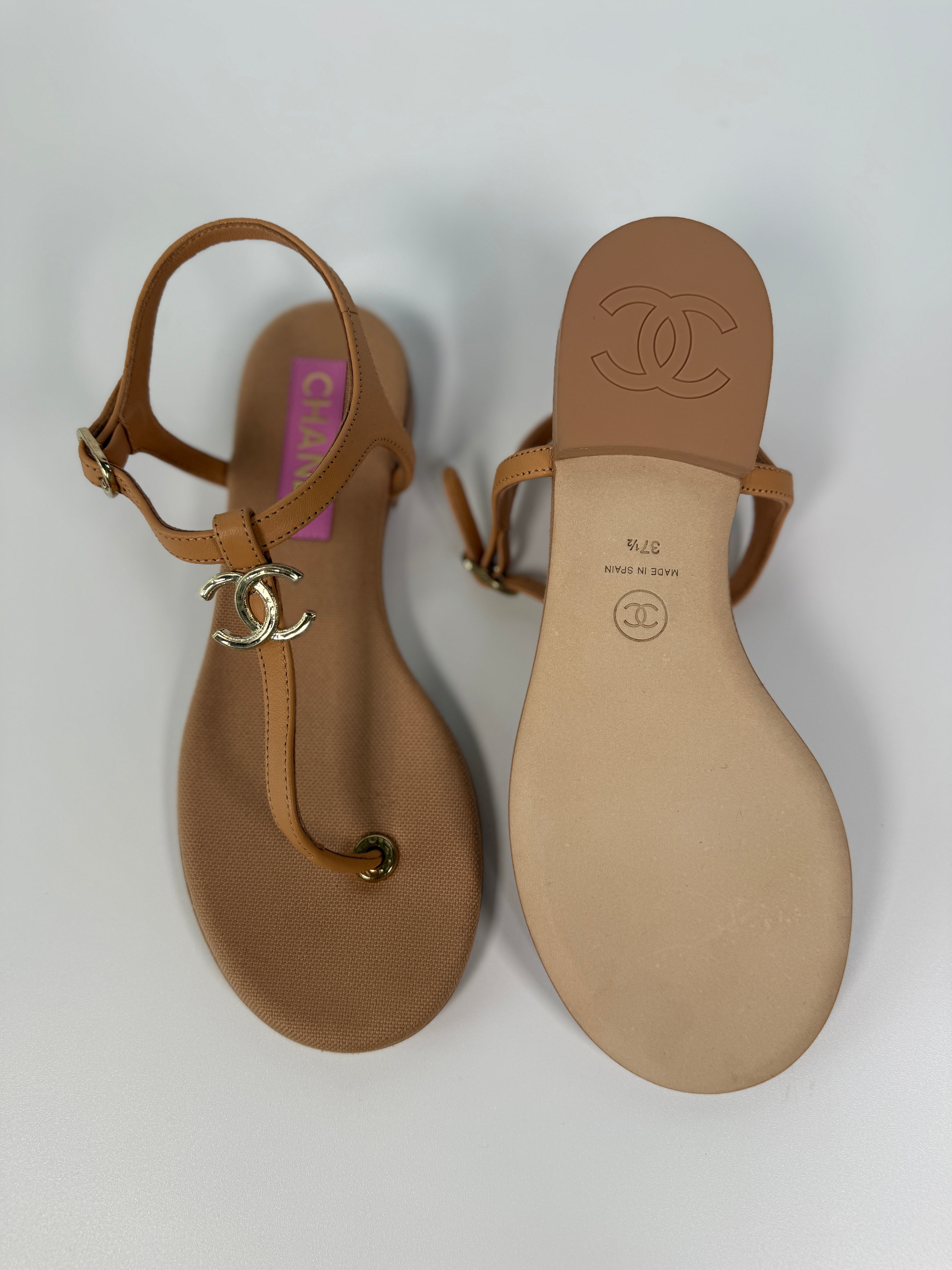 Chanel CC Thong Sandals In Beige  (Size 38/UK5)