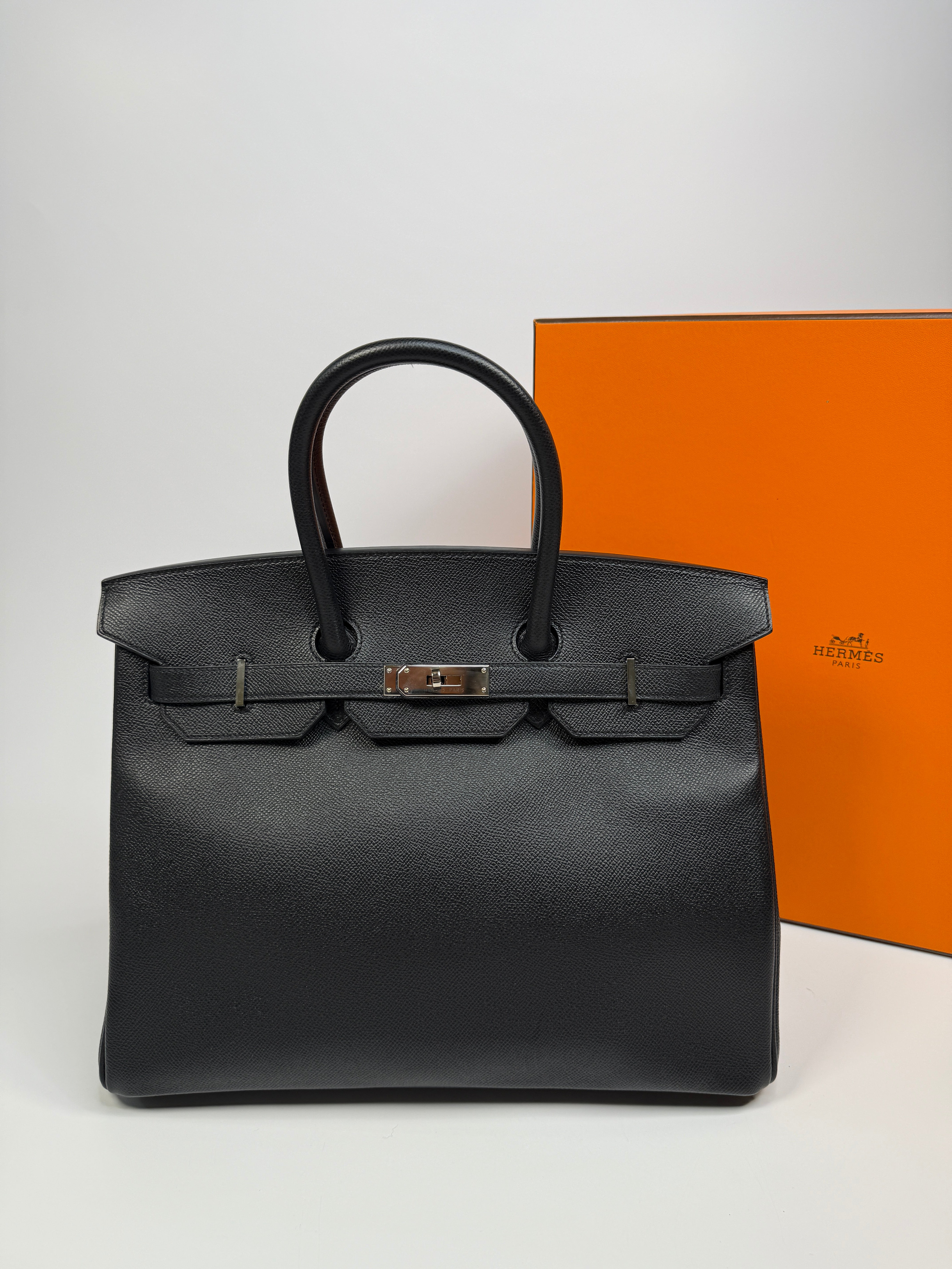 Authentic Pre Loved Hermès Birkin 35 Black Epsom Leather With Palladium Hardware Excellent Condition