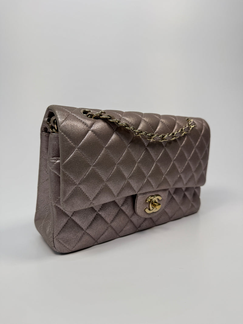 Chanel Iridescent Rose Medium Classic Double Flap With GHW