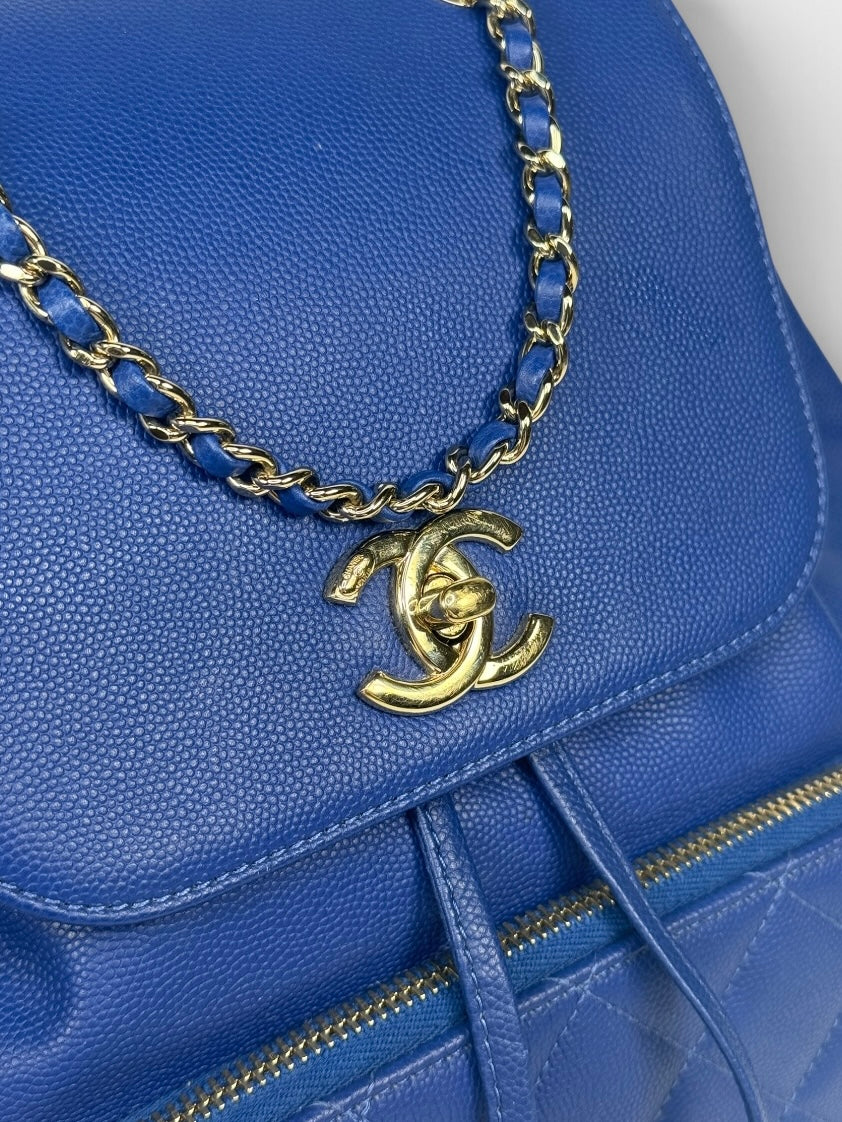 Chanel Affinity Backpack In Blue Caviar Leather With Gold Hardware. 100% authentic and pre loved in excellent condition. 