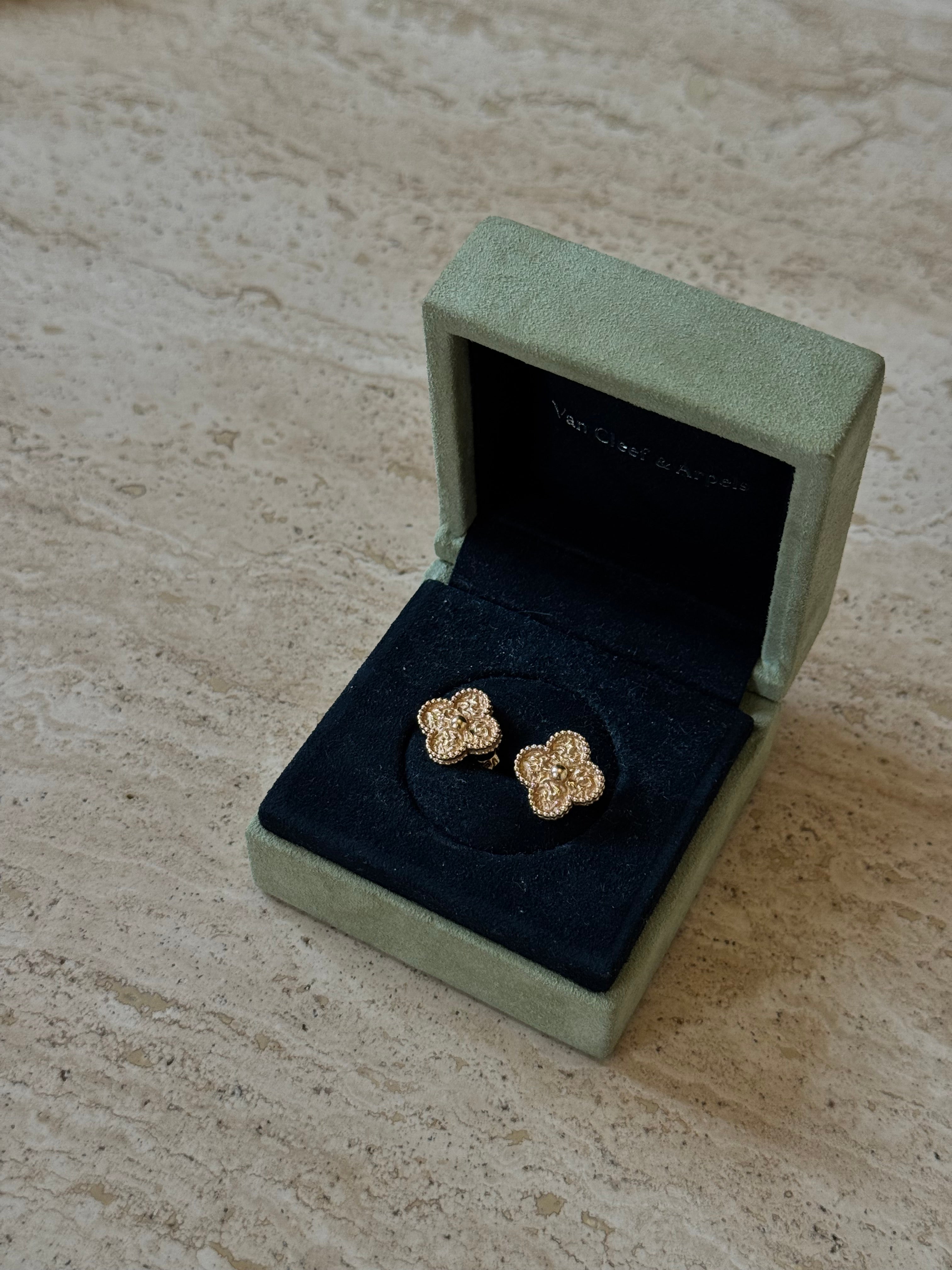 Van Cleef & Arpels Vintage Alhambra Hammered 18K Yellow Gold Earrings