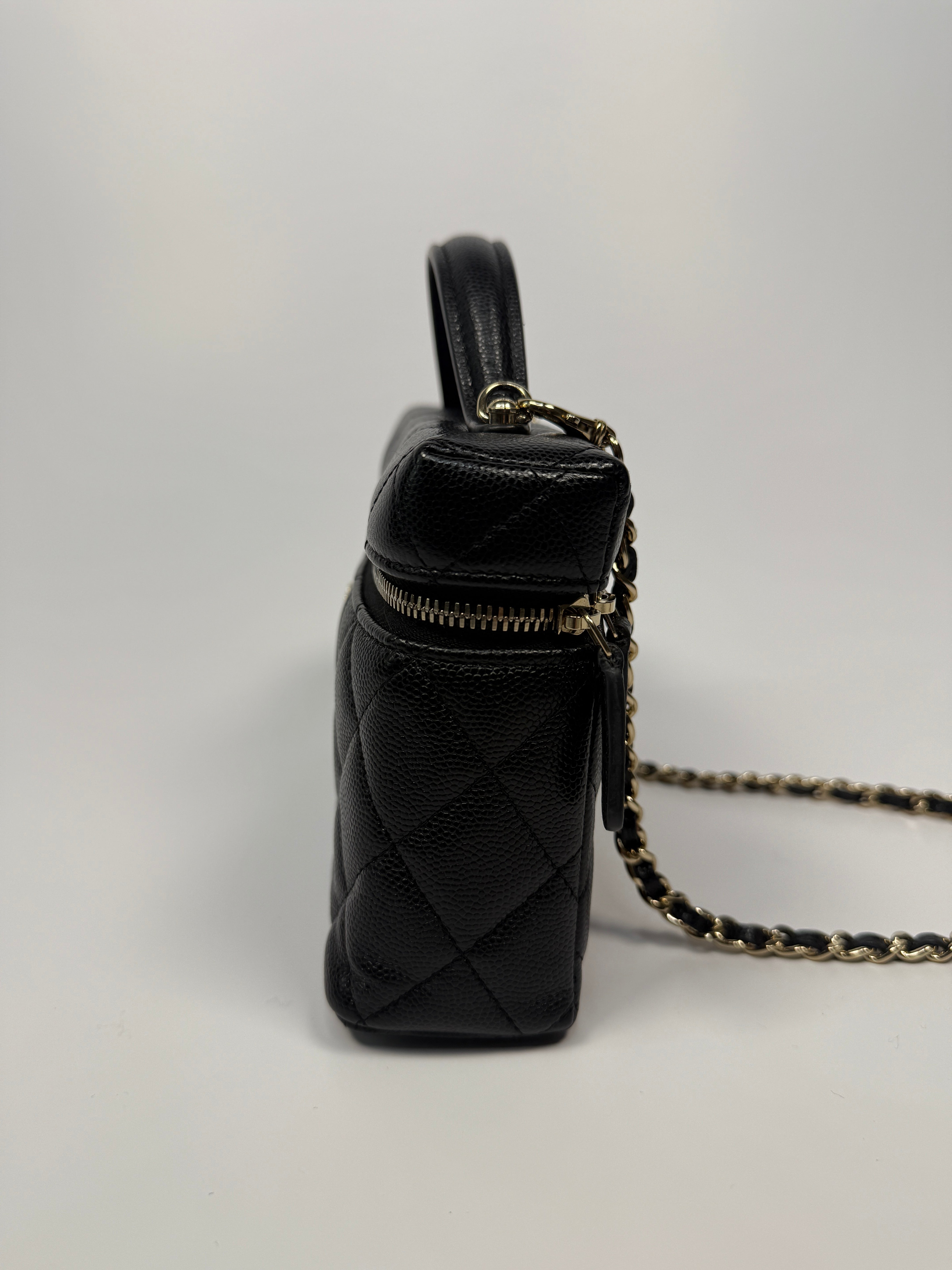 Chanel Flat Vanity In Black Caviar Leather With Gold Hardware Authentic and preloved in excellent condition. 