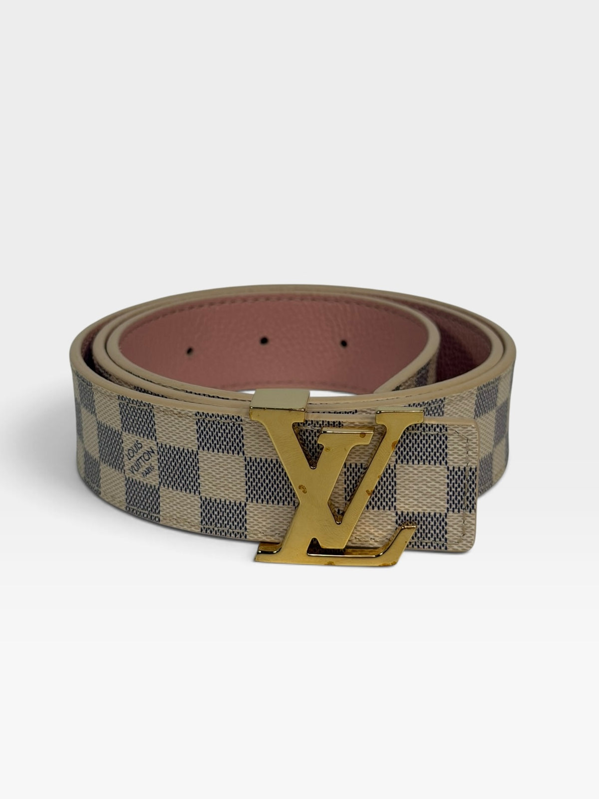 Louis Vuitton Initials Belt In Damier Azure & Pink Canvas 100% authentic and preloved in excellent condition