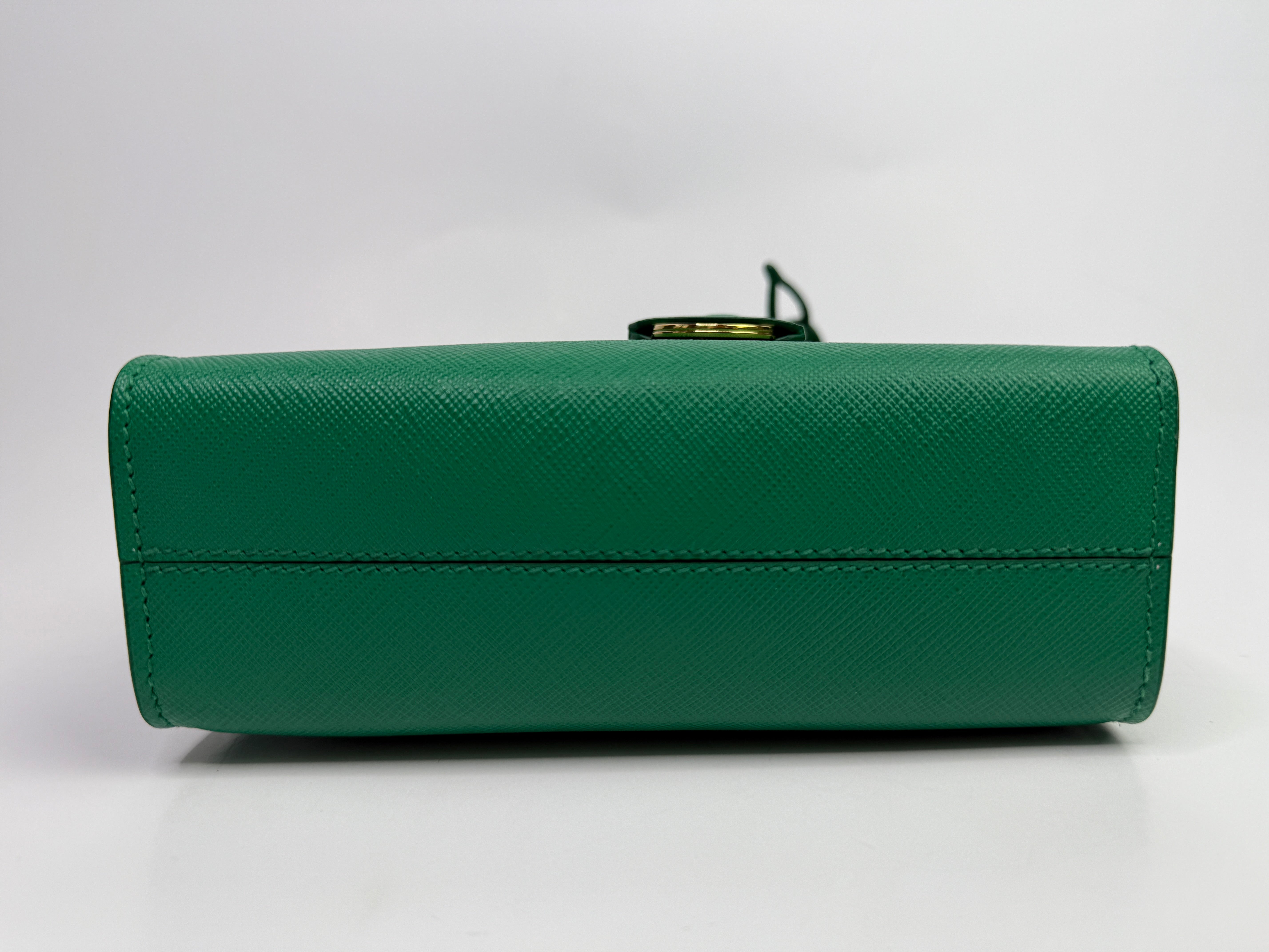 Prada Mini Tote In Green Saffiano Leather