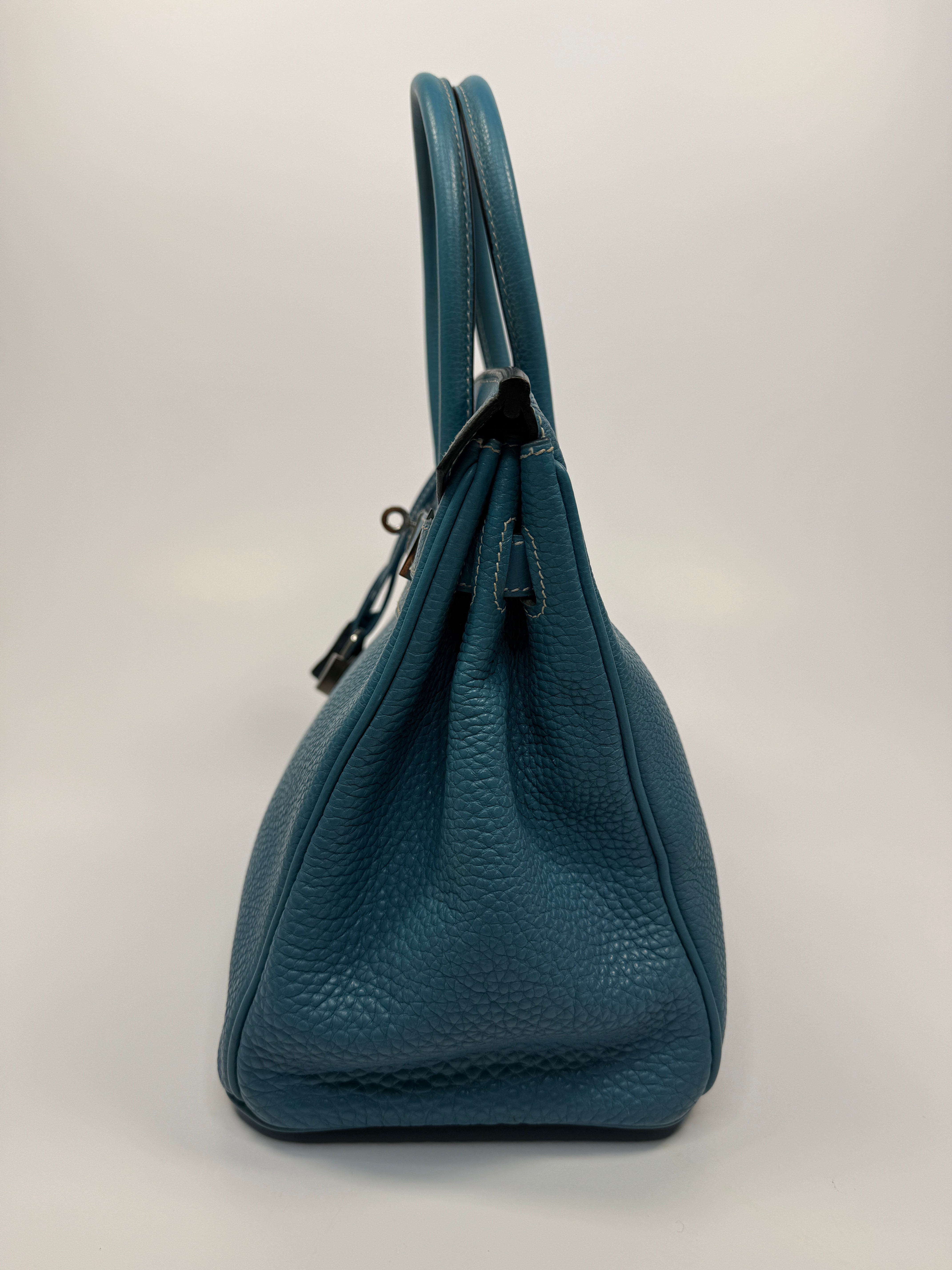 Authentic Pre Loved Hermès Birkin 30 In Blue Jean Togo Leather With Palladium Hardware Excellent Condition