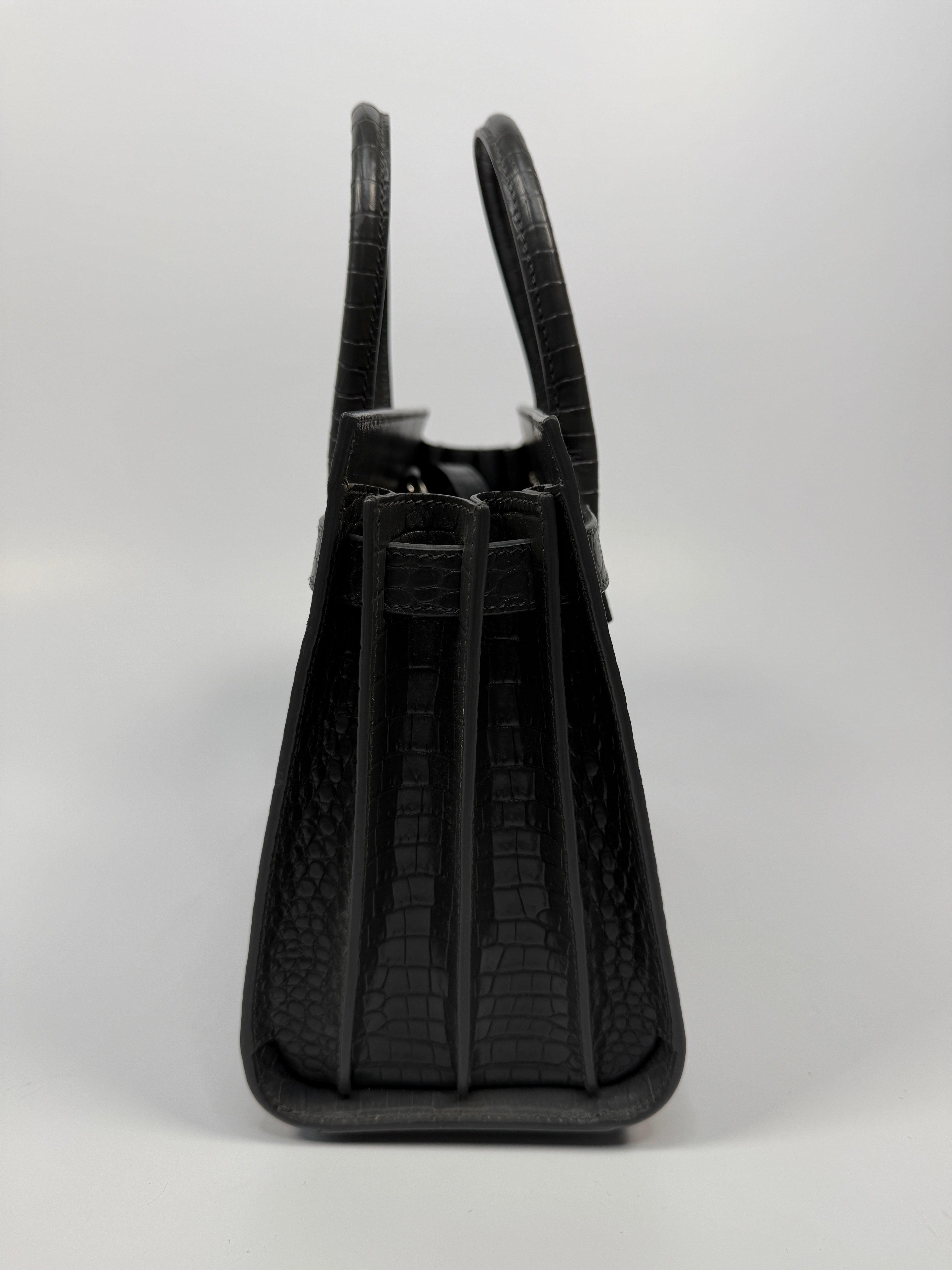 Saint Laurent Small Sac De Jour In Grey Croc Embossed Leather With Silver hardware, authentic and preloved in excellent condition