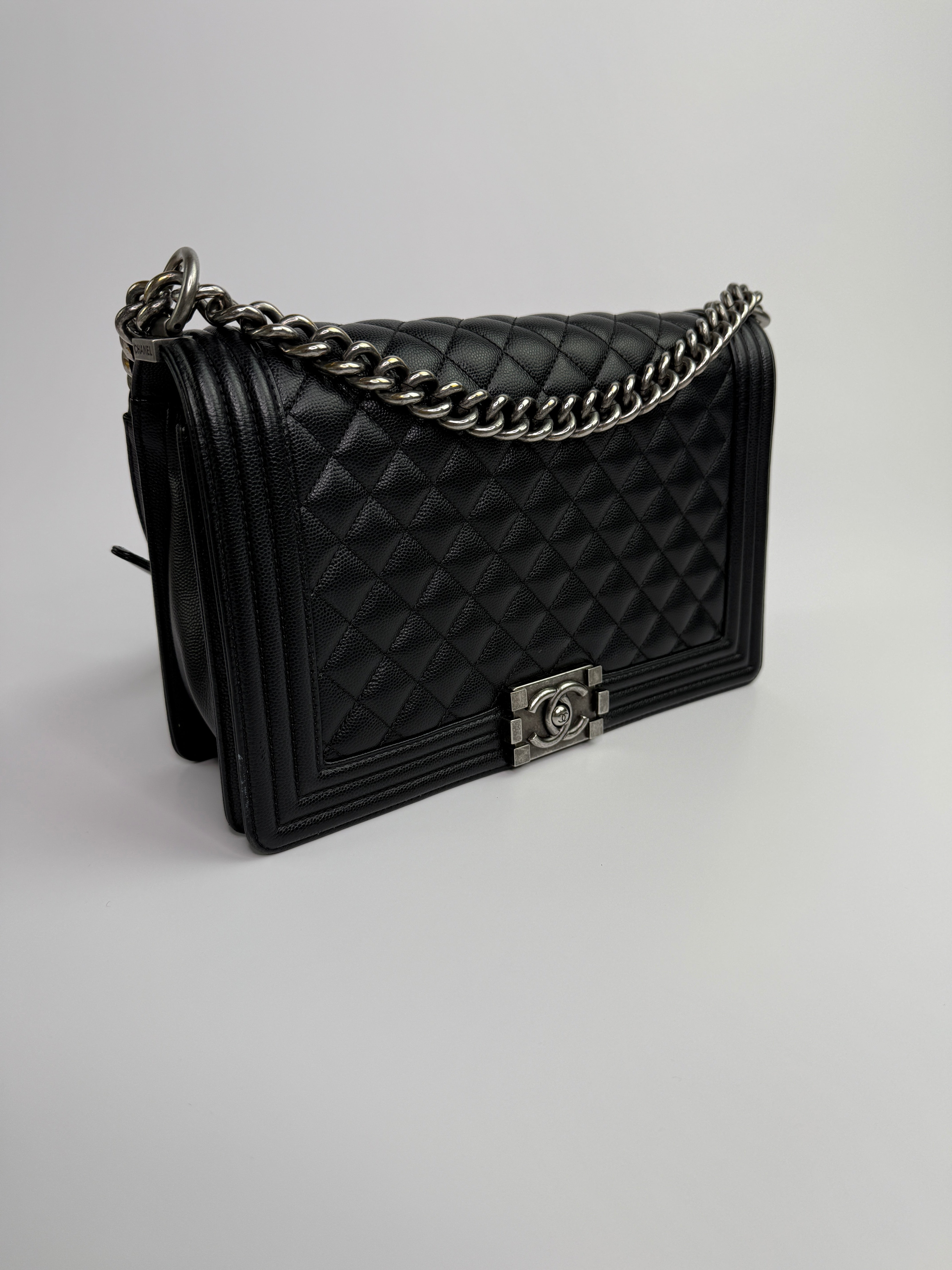 Chanel Boy Bag Large In Black Caviar Leather RHW