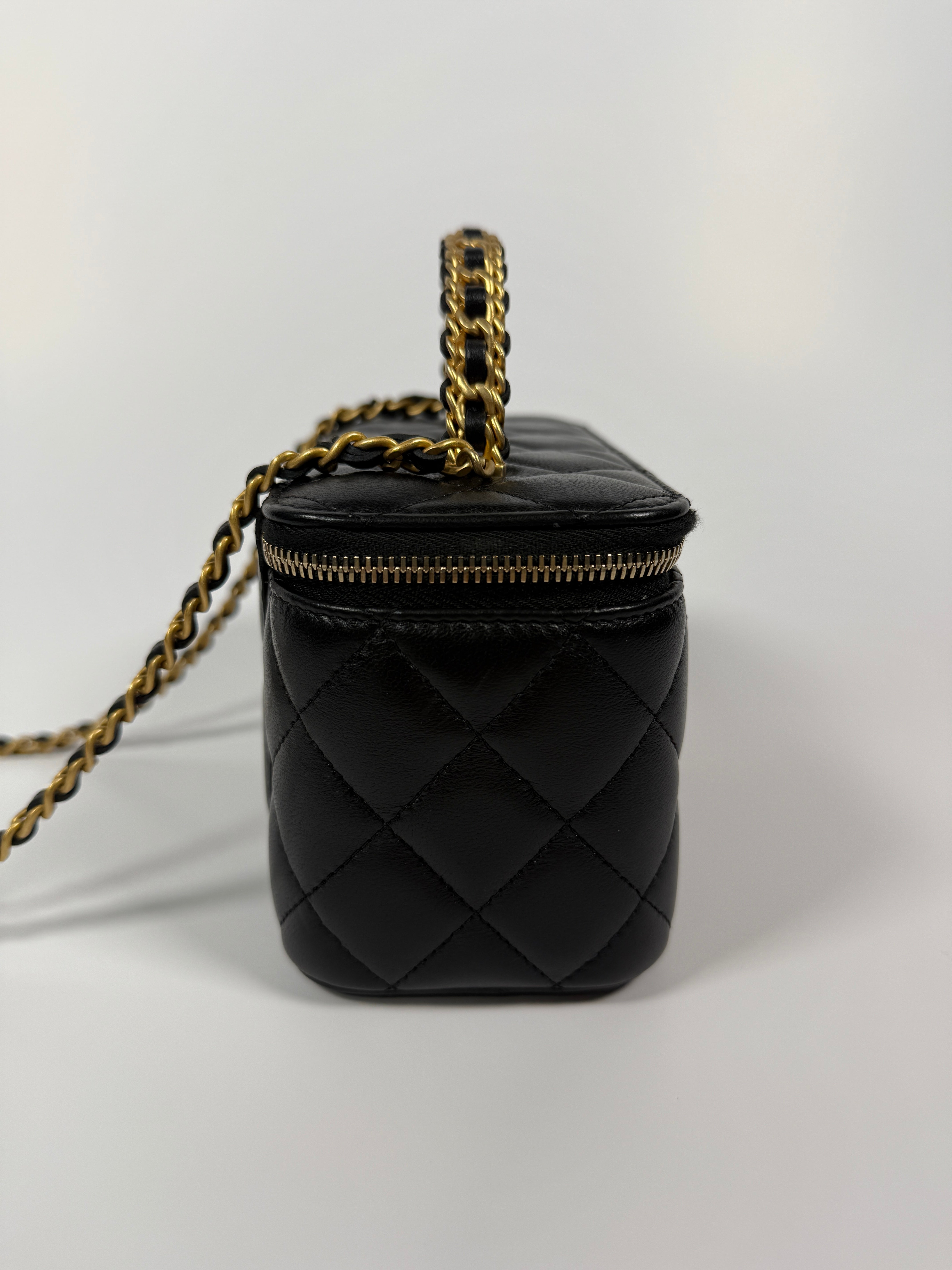 Chanel Vanity Rectangular with Top Handle In Black Lambskin With GHW