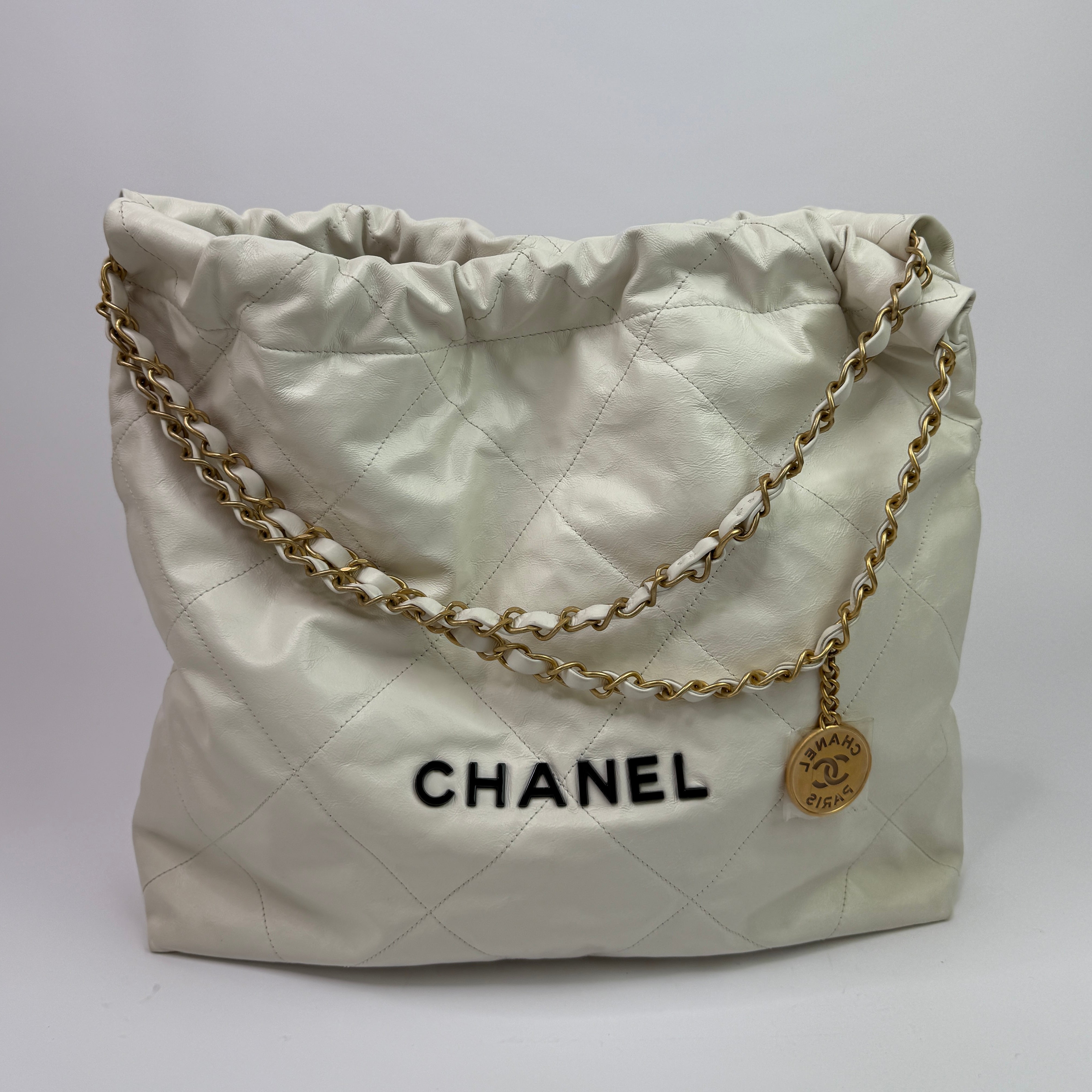 Chanel 22 Medium In White Calfskin Leather With GHW