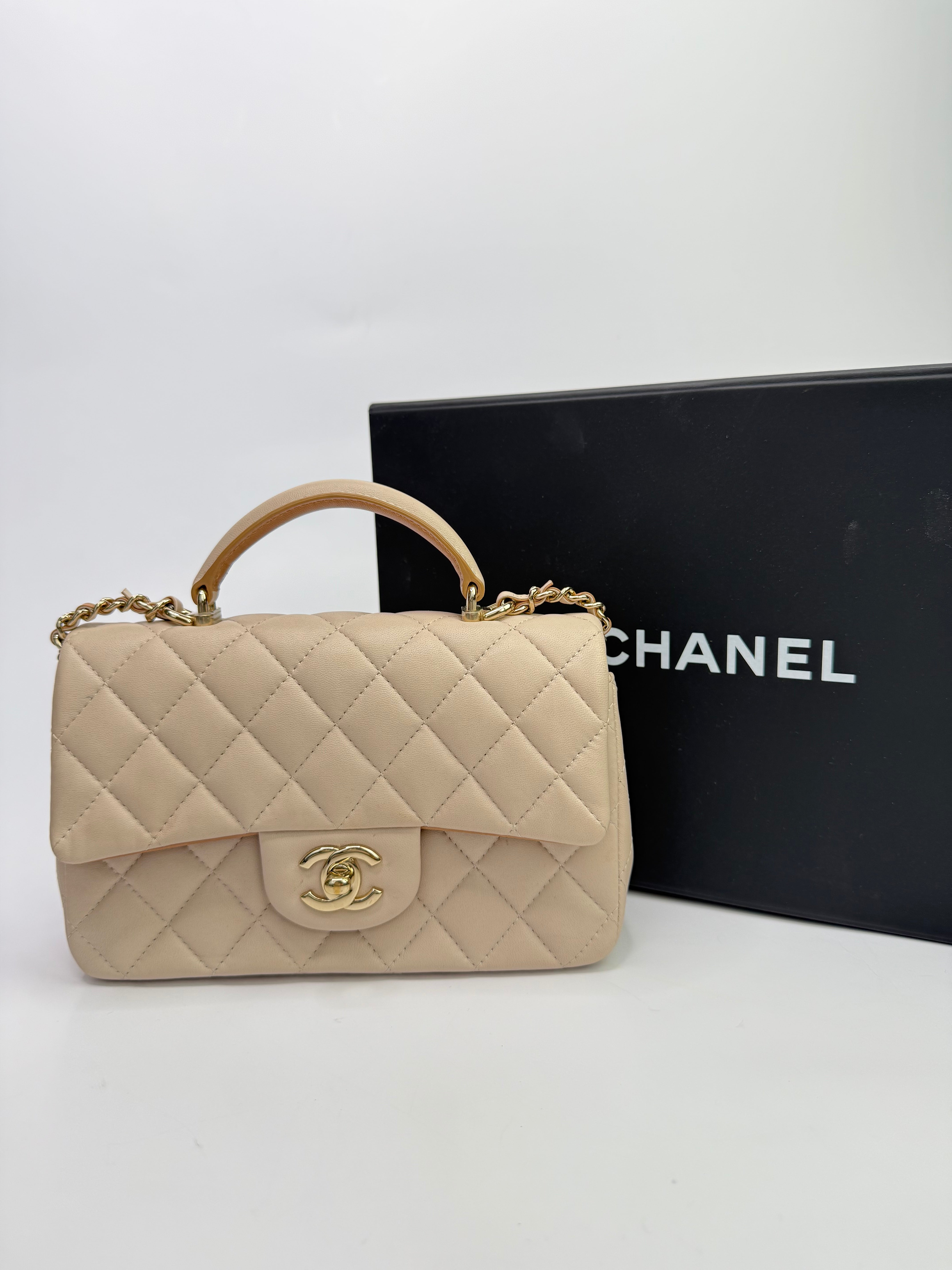 Chanel Quilted Bi-Color Top Handle Rectangular Flap
