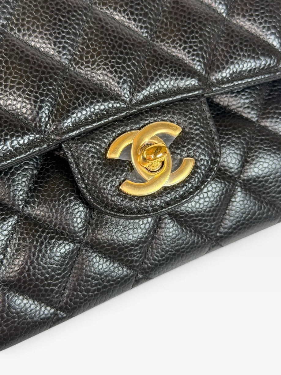 Chanel Medium Classic Double Flap In Black Caviar Leather Gold Hardware