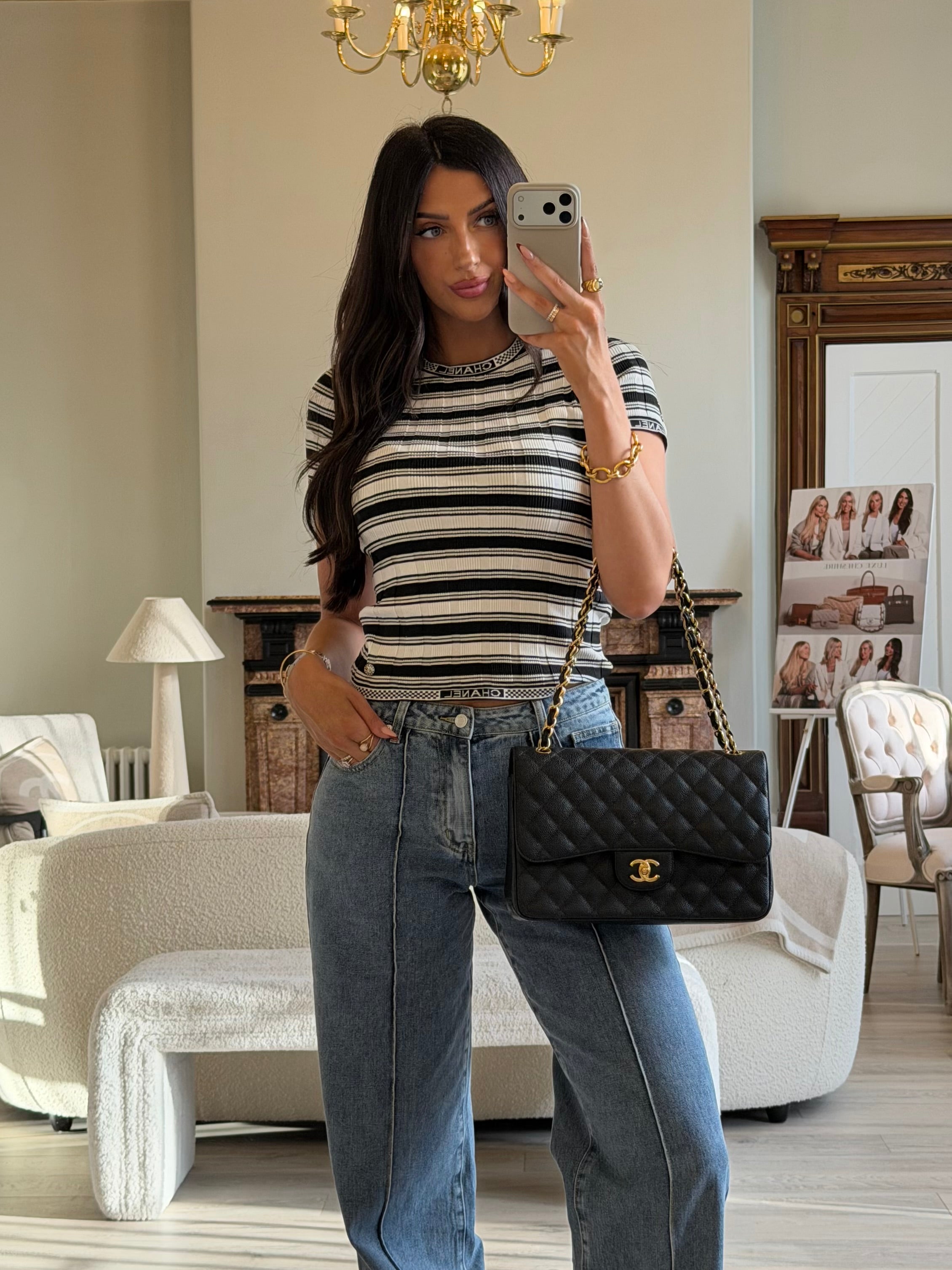 Chanel Classic Jumbo Flap Bag In Black Caviar Leather With GHW