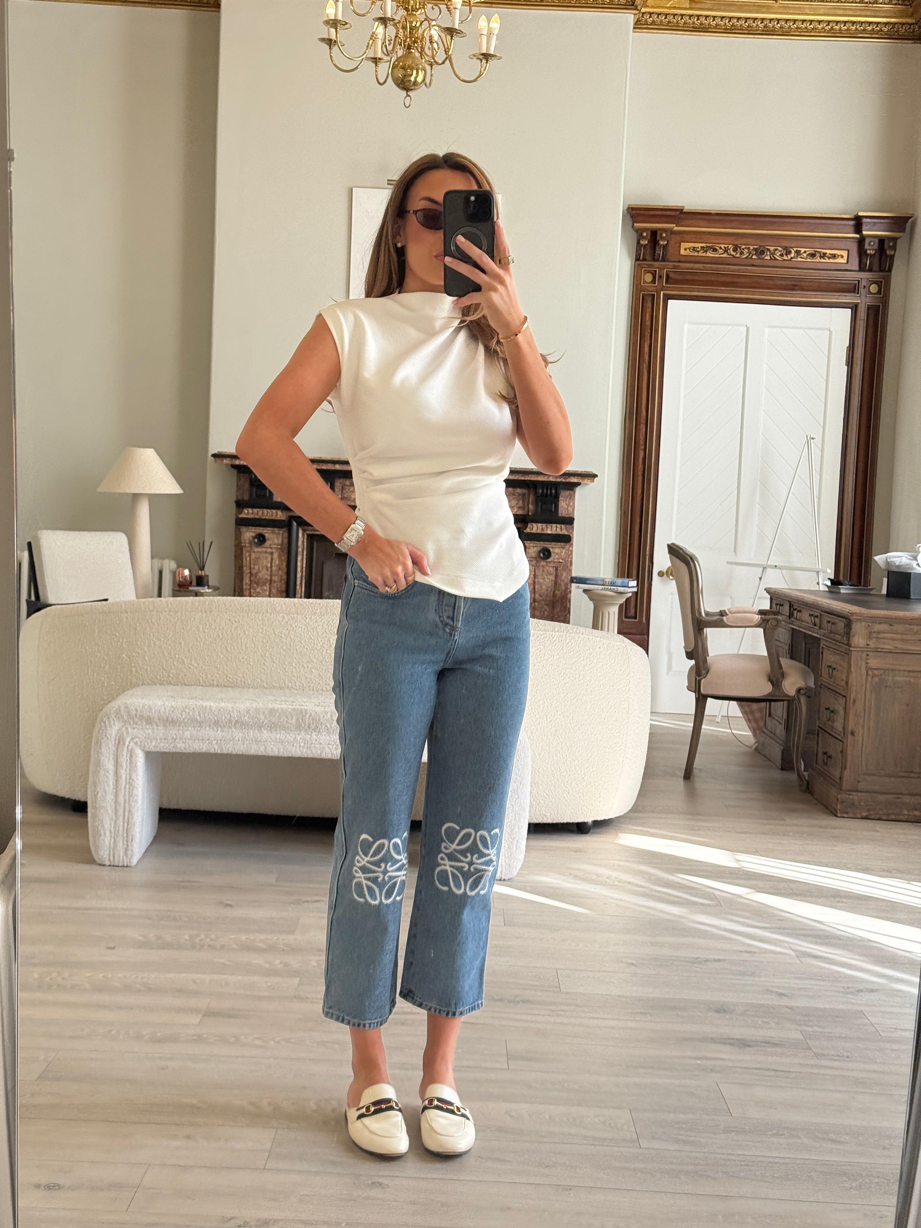 Authentic and preloved Loewe Anagram Denim Jeans  (Size 36/UK8) In Blue Denim. Excellent Condition. Fully Insured next day delivery. Verified by Luxe Cheshire. 