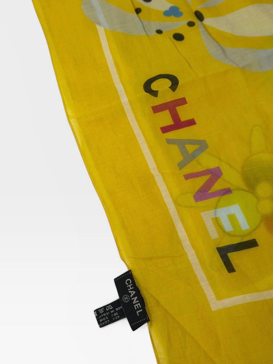 Chanel CC Floral Logo Shawl In Yellow Multicolour. 100% authentic and preloved in excellent condition