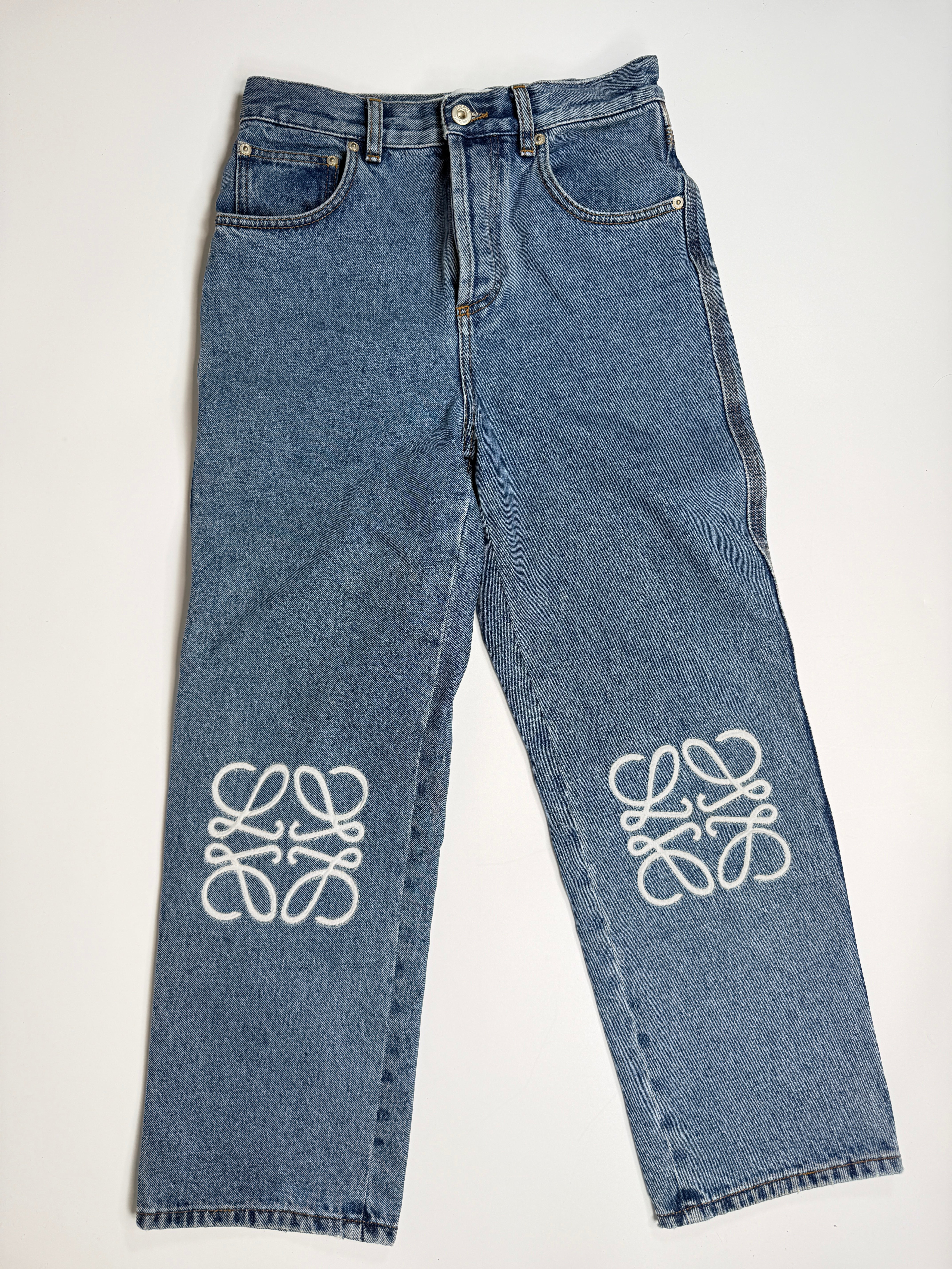 Authentic and preloved Loewe Anagram Denim Jeans  (Size 36/UK8) In Blue Denim. Excellent Condition. Fully Insured next day delivery. Verified by Luxe Cheshire. 