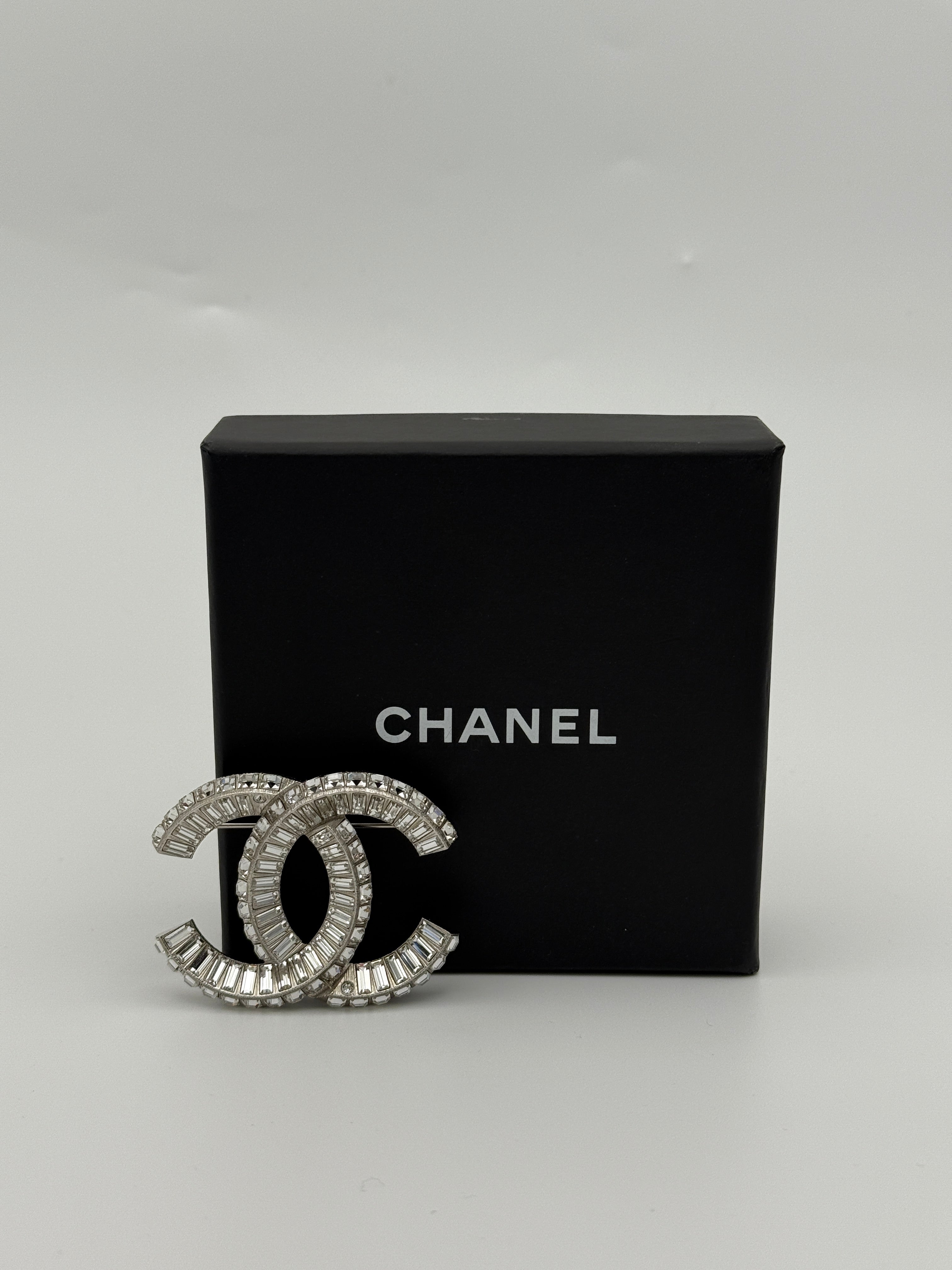 Chanel CC Rhinestone Brooch Silver. Authentic and preloved in excellent condition 