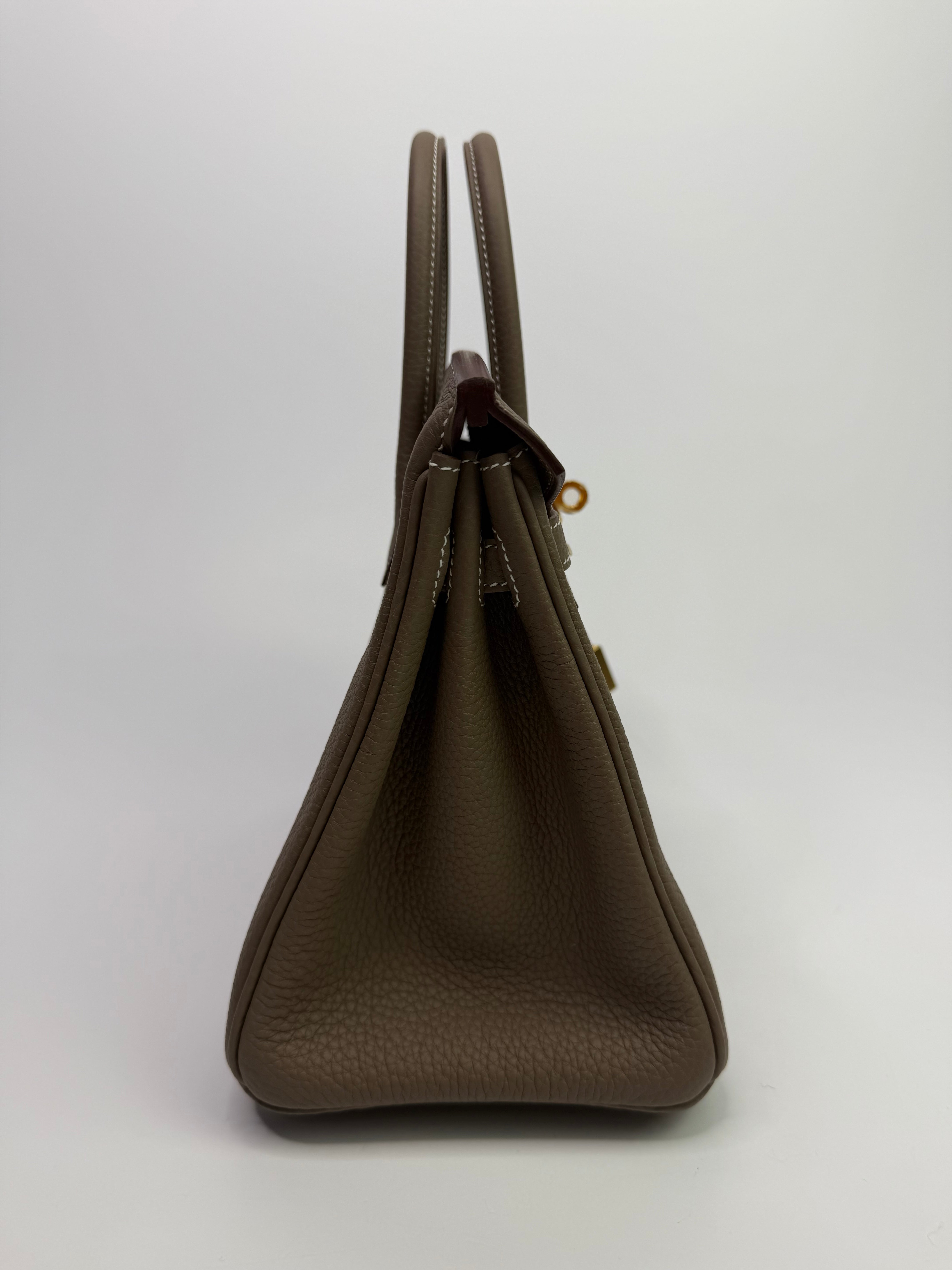 Authentic Pre Loved Hermès Birkin 25 Retourne Etoupe Togo Leather With Gold Hardware New & Unused Condition