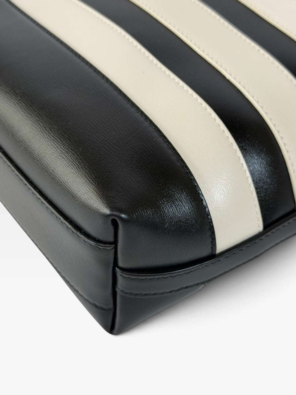 Saint Laurent Striped Tote In Black & White Leather With Gold Hardware 100% authentic and preloved in excellent condition