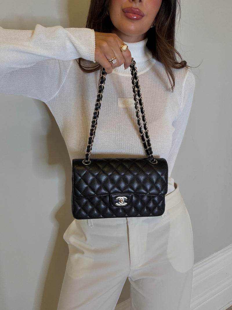 Chanel Small Classic Double Flap In Black Caviar Leather With SHW