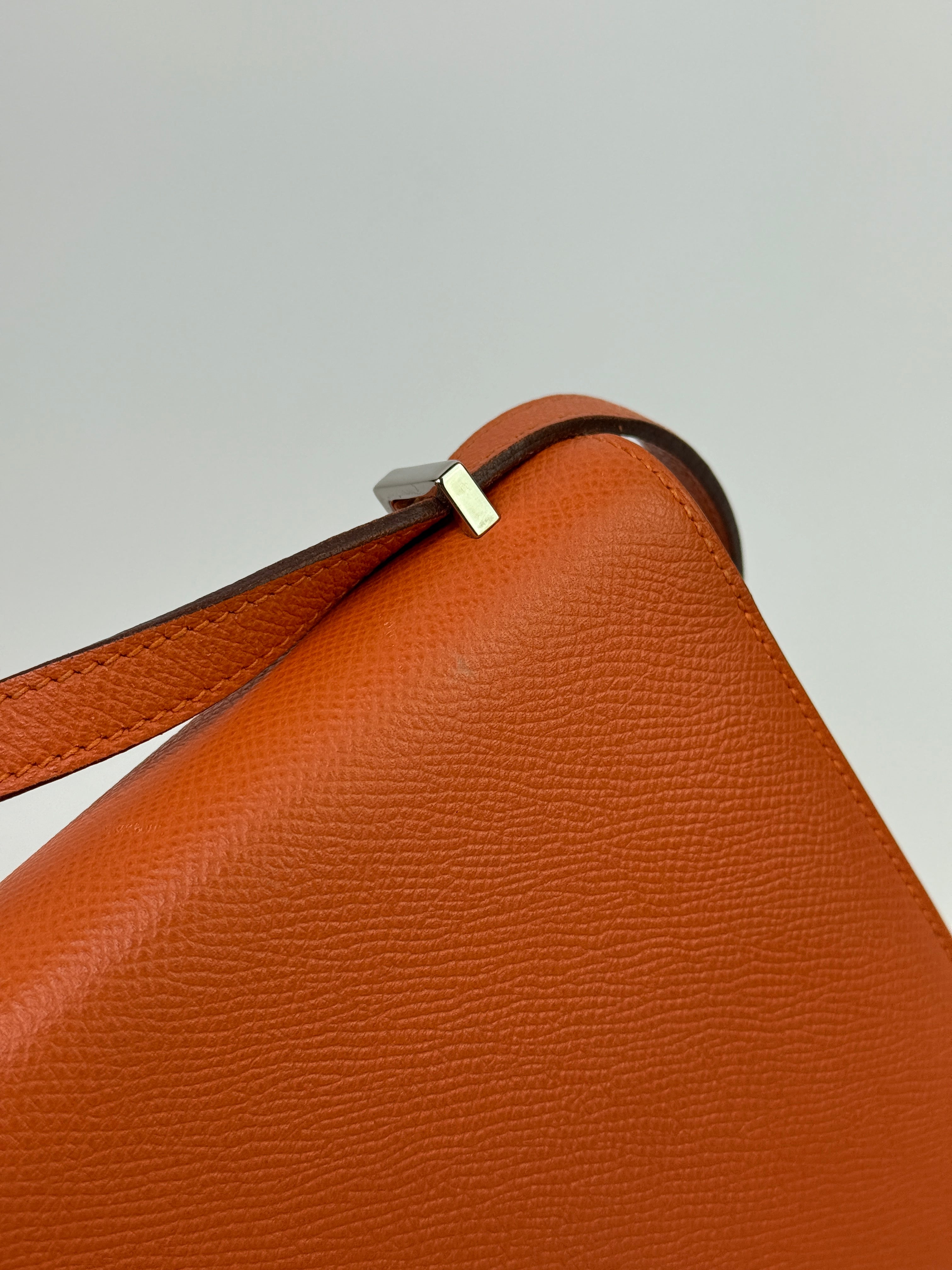 Authentic Pre Loved Hermès Constance 18 In Orange Epsom Leather With Palladium Hardware Very Good Condition