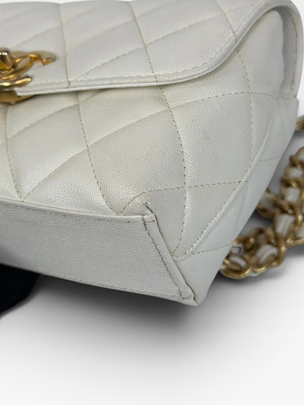 Chanel Mini Flap In White Caviar Leather With Gold Hardware 100% authentic and preloved in excellent condition