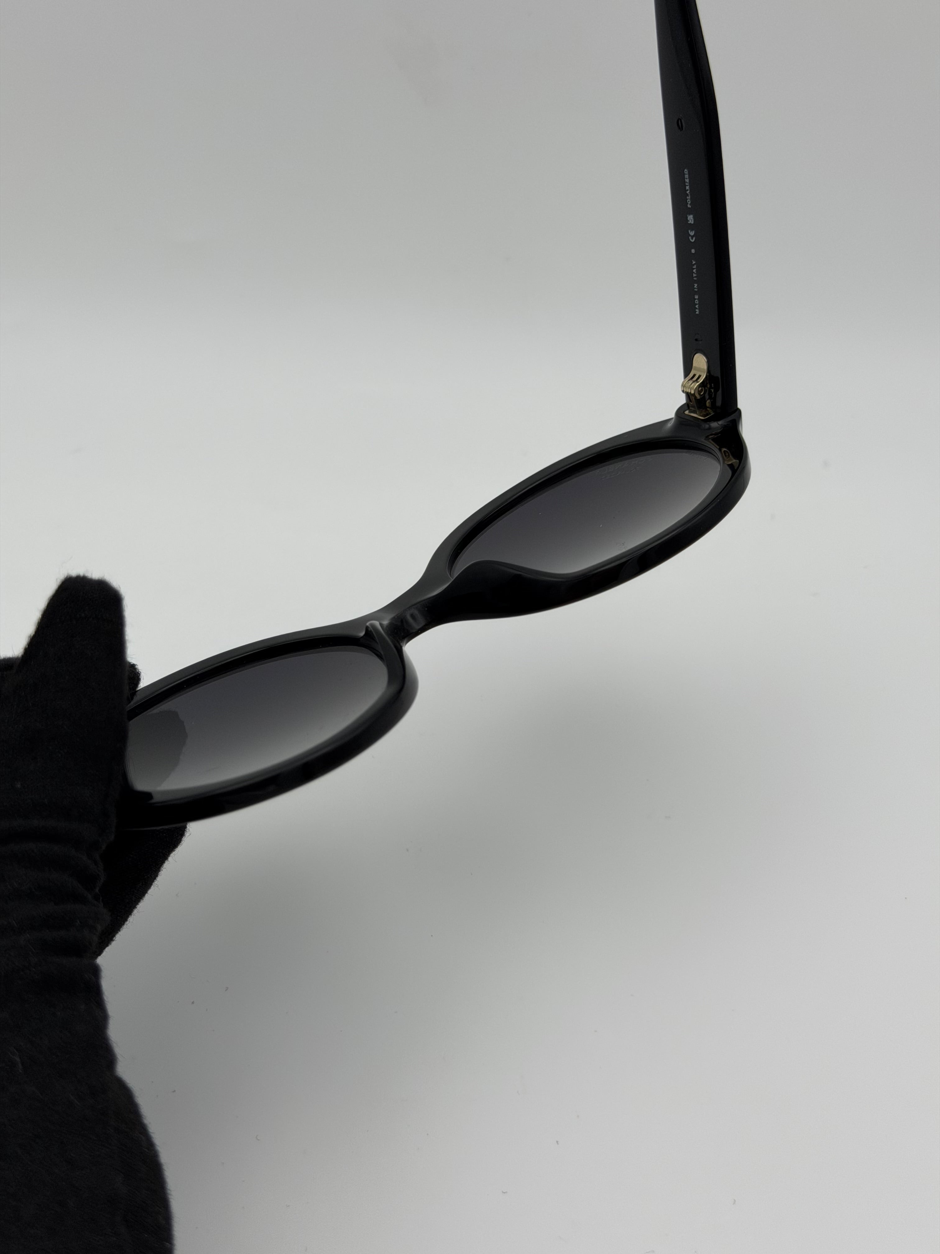 Chanel Sunglasses In Black With Pale Gold Hardware. Authentic and preloved in excellent condition