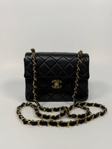 Chanel Black Square Vintage Flap Bag In Lambskin With GHW