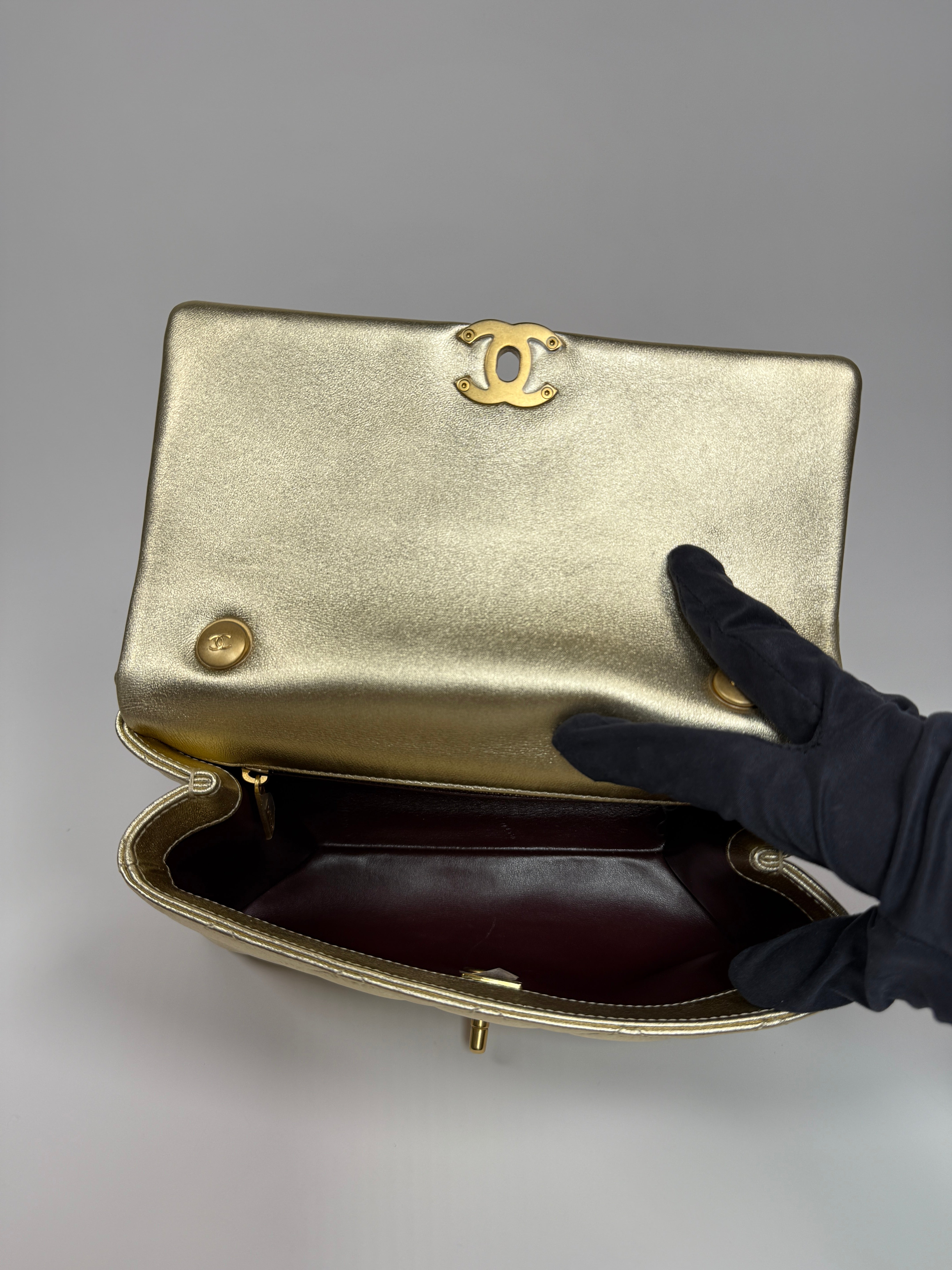 Chanel Mini Pearl Top Handle Flap Bag Metallic Gold Lambskin With GHW