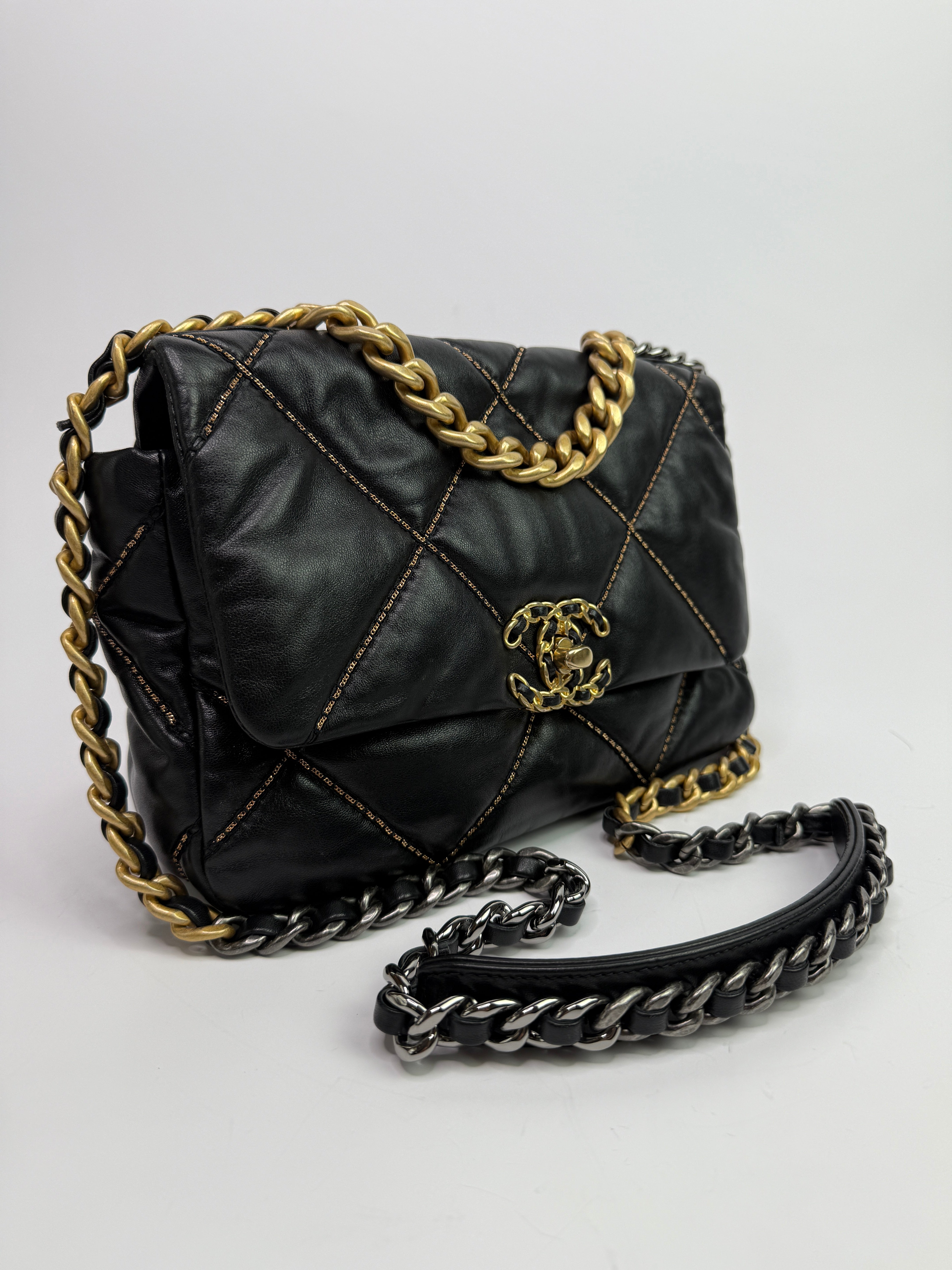 Chanel 19 Small Flap Bag In Black Lambskin Leather